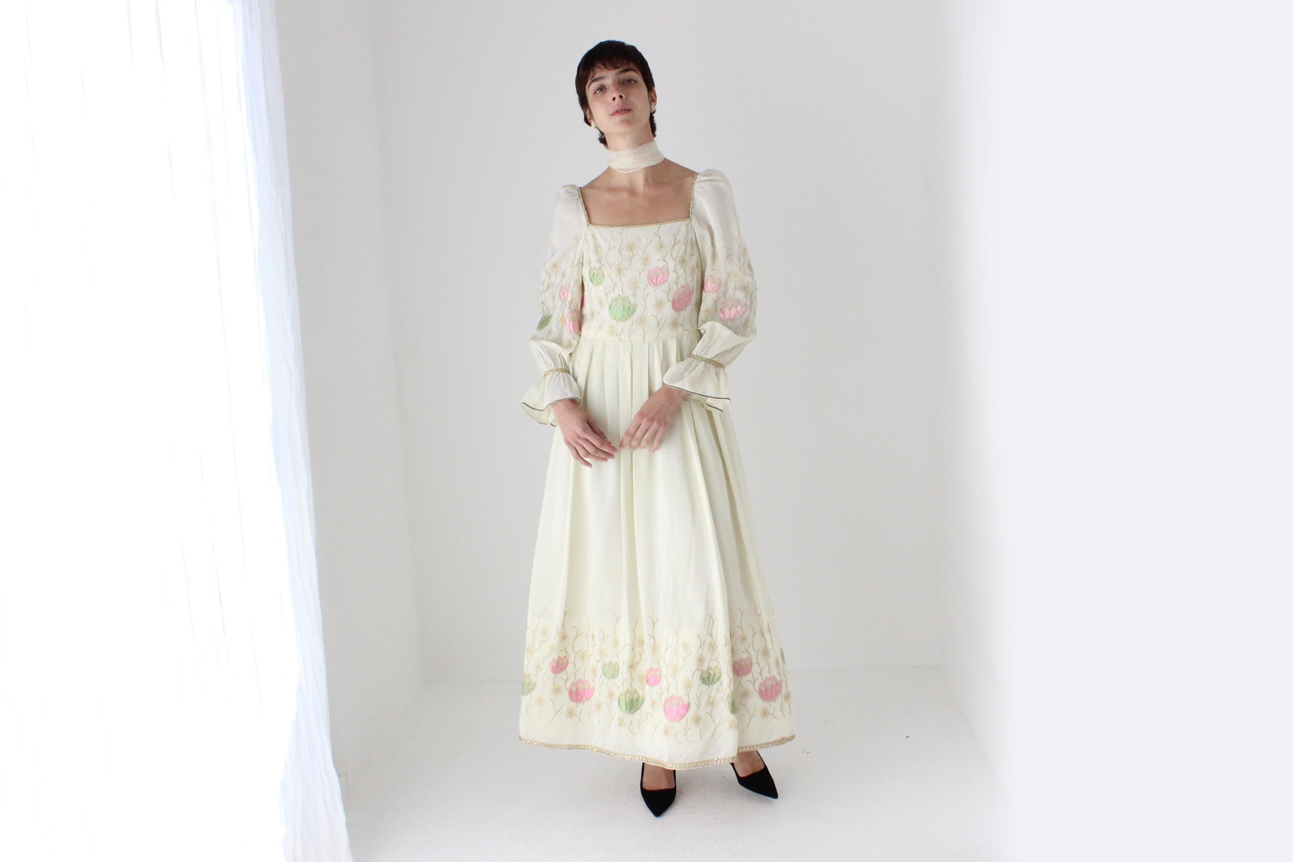 Historic 1970s Pierre Cardin Creations Lotus Embroidered Renaissance Dress