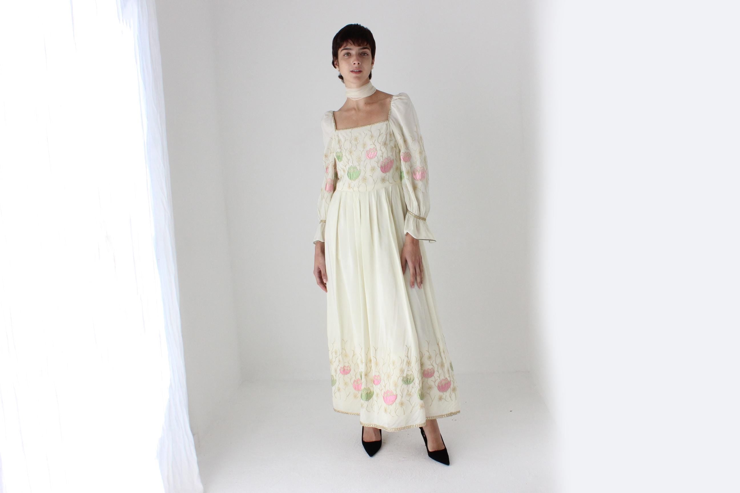 Historic 1970s Pierre Cardin Creations Lotus Embroidered Renaissance Dress