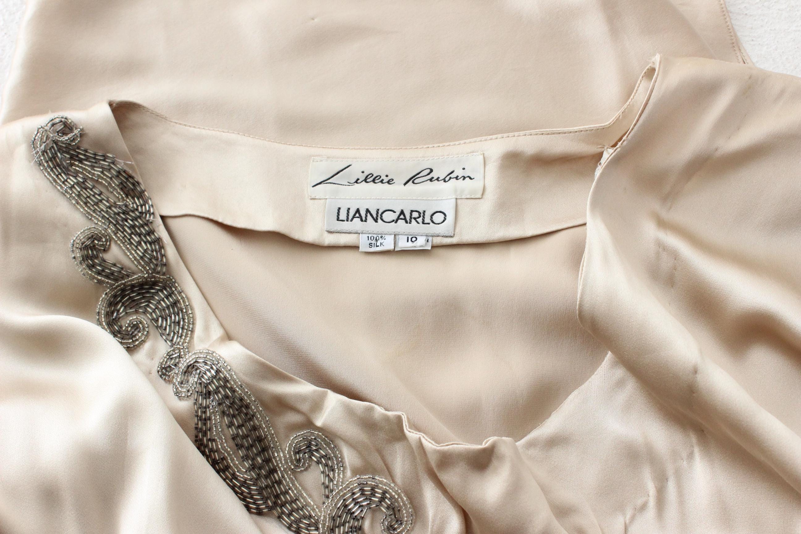 80s Liancarlo x Lillie Rubin Beaded Pure Silk Draped Cocktail Dress