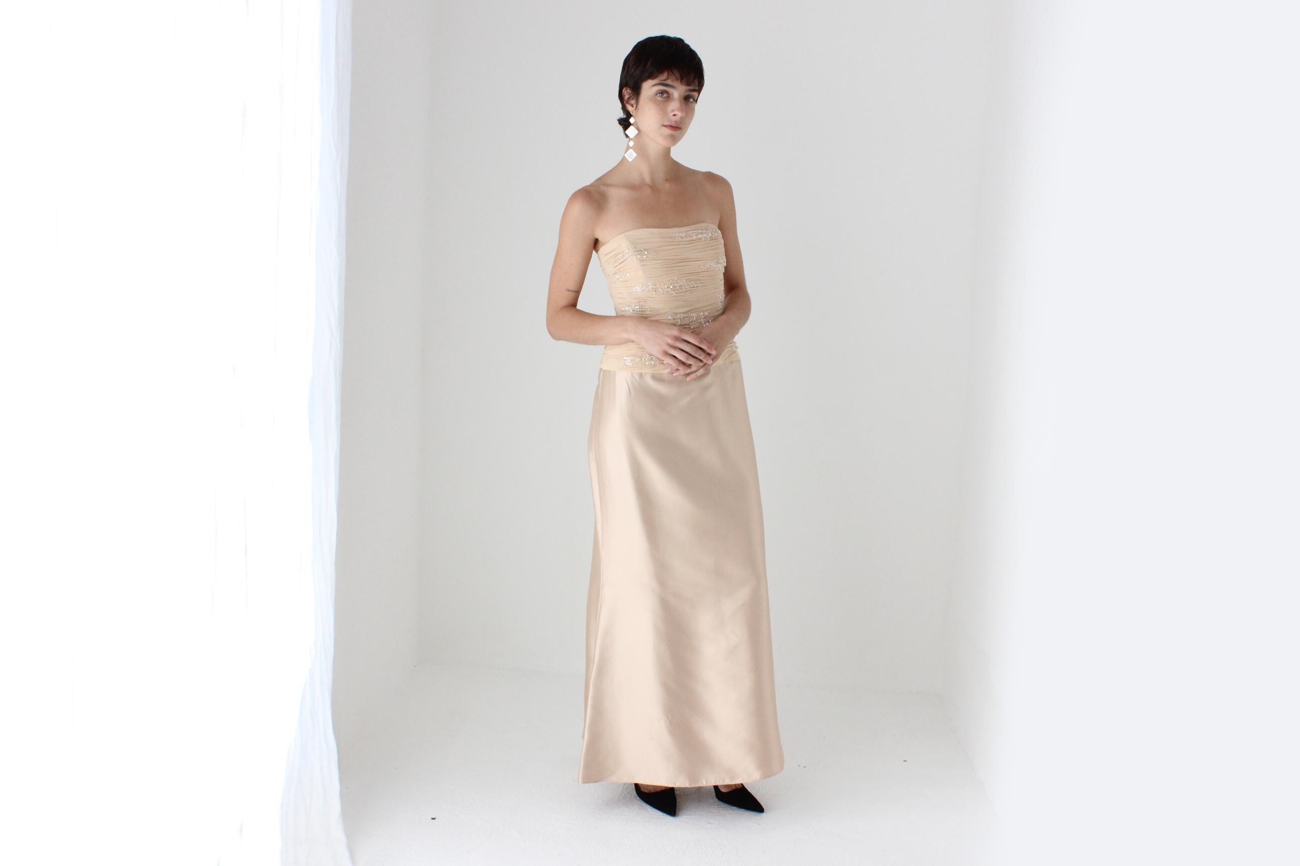Y2K Teri Jon by Rickie Freeman Pure Silk Strapless Bustier Formal Gown