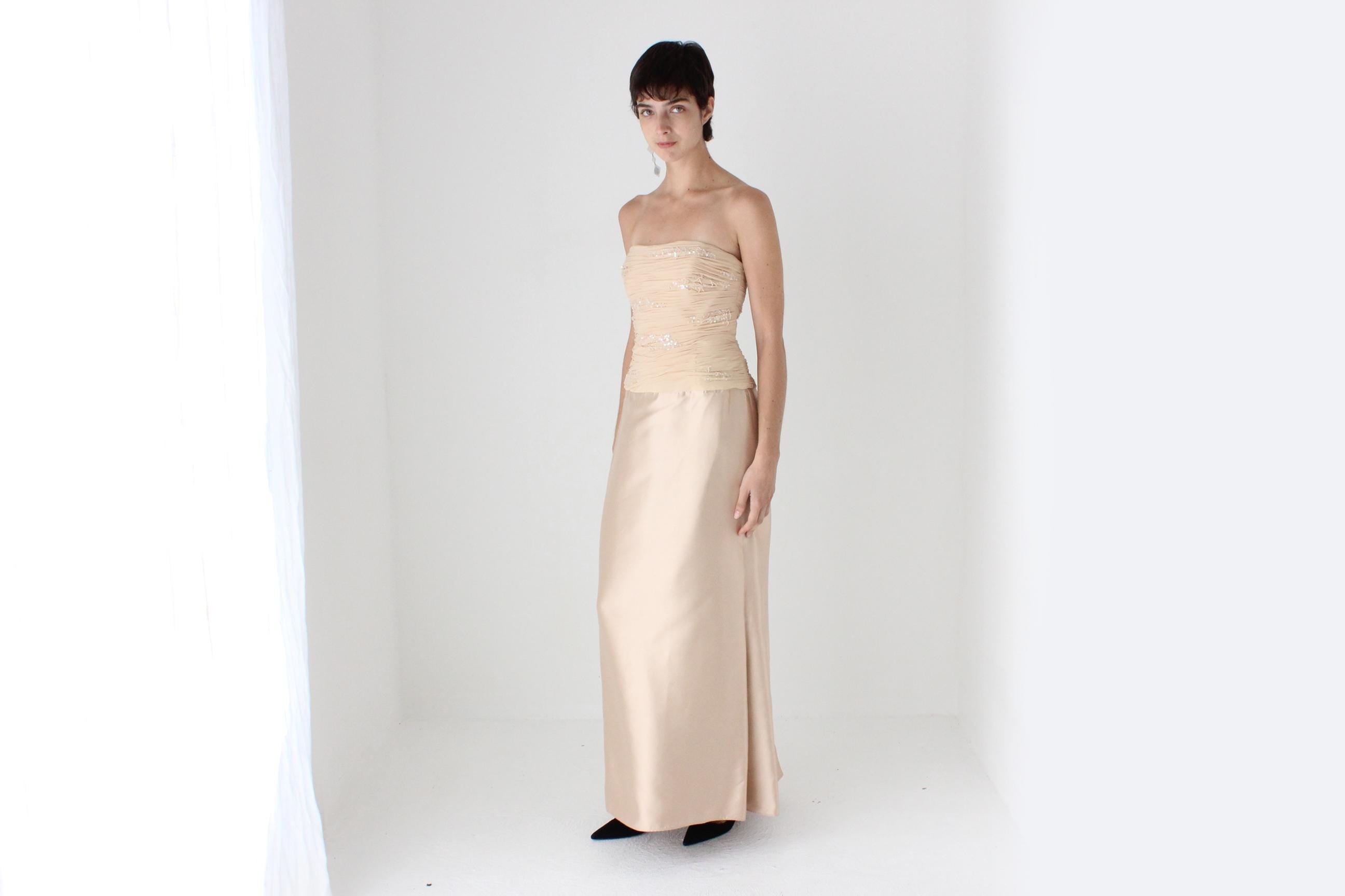 Y2K Teri Jon by Rickie Freeman Pure Silk Strapless Bustier Formal Gown