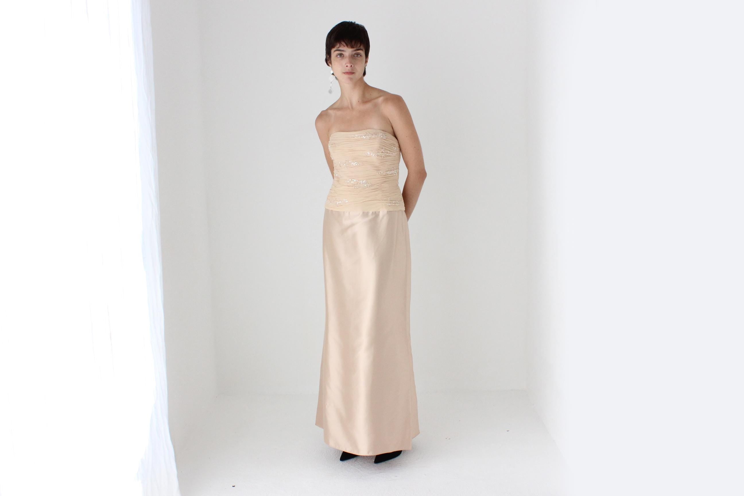 Y2K Teri Jon by Rickie Freeman Pure Silk Strapless Bustier Formal Gown