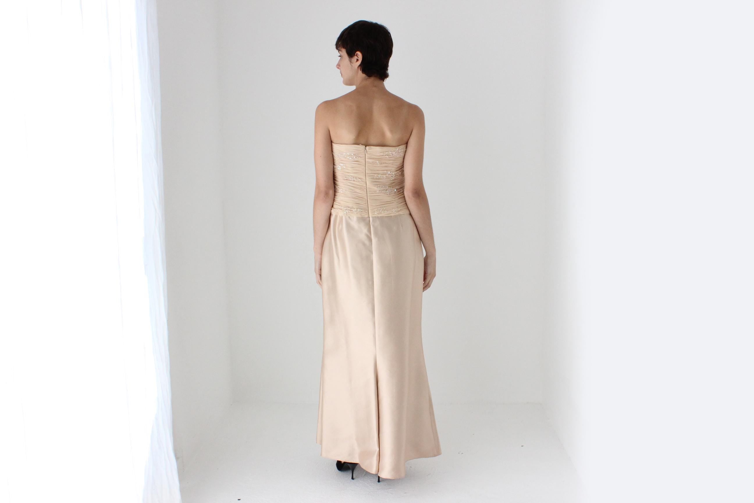 Y2K Teri Jon by Rickie Freeman Pure Silk Strapless Bustier Formal Gown
