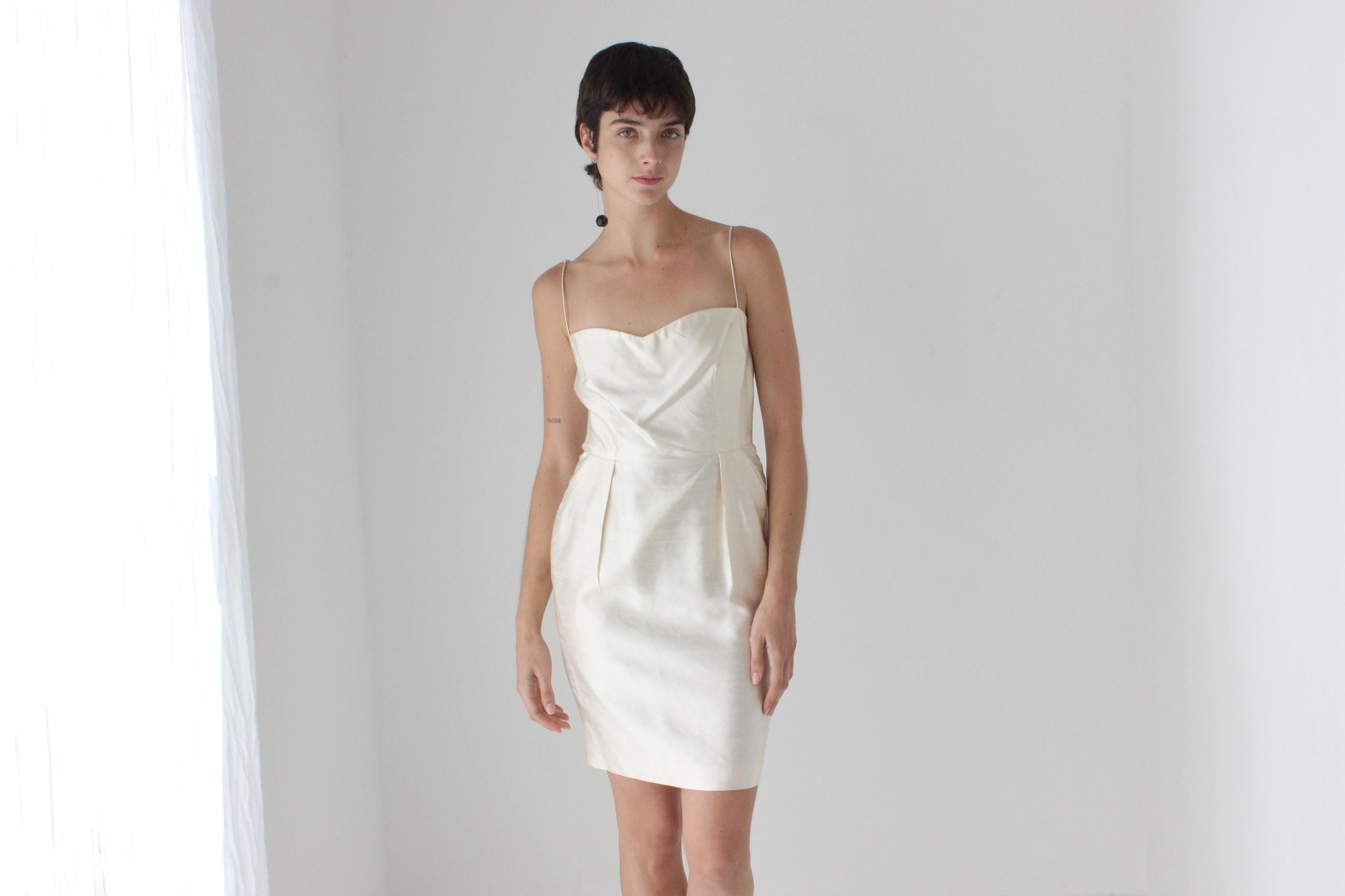 80s Donna Karan Pearlescent Silk Mini