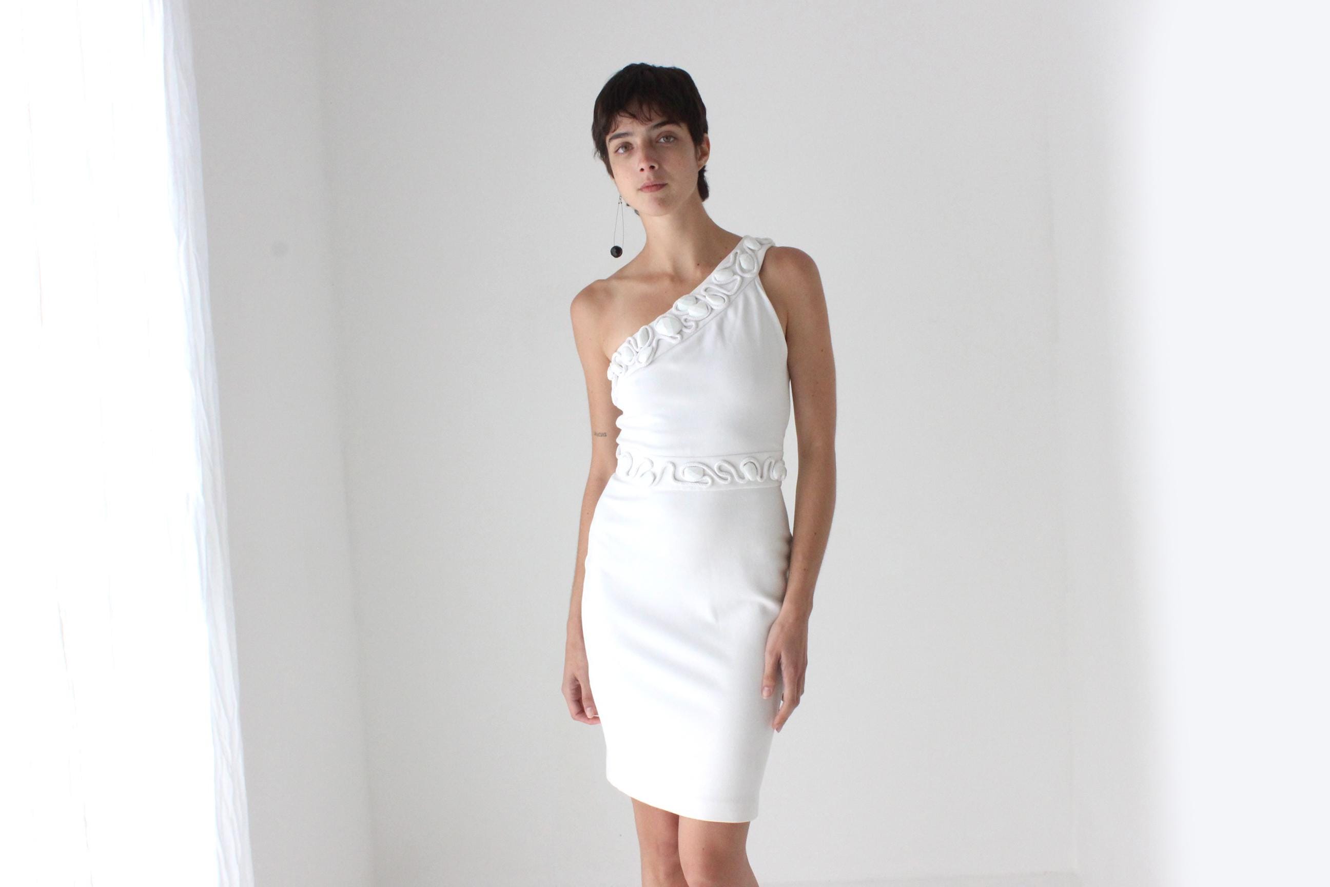 2000s Diane Von Furstenberg Stretch One Shoulder Mini w/ Glass Gems