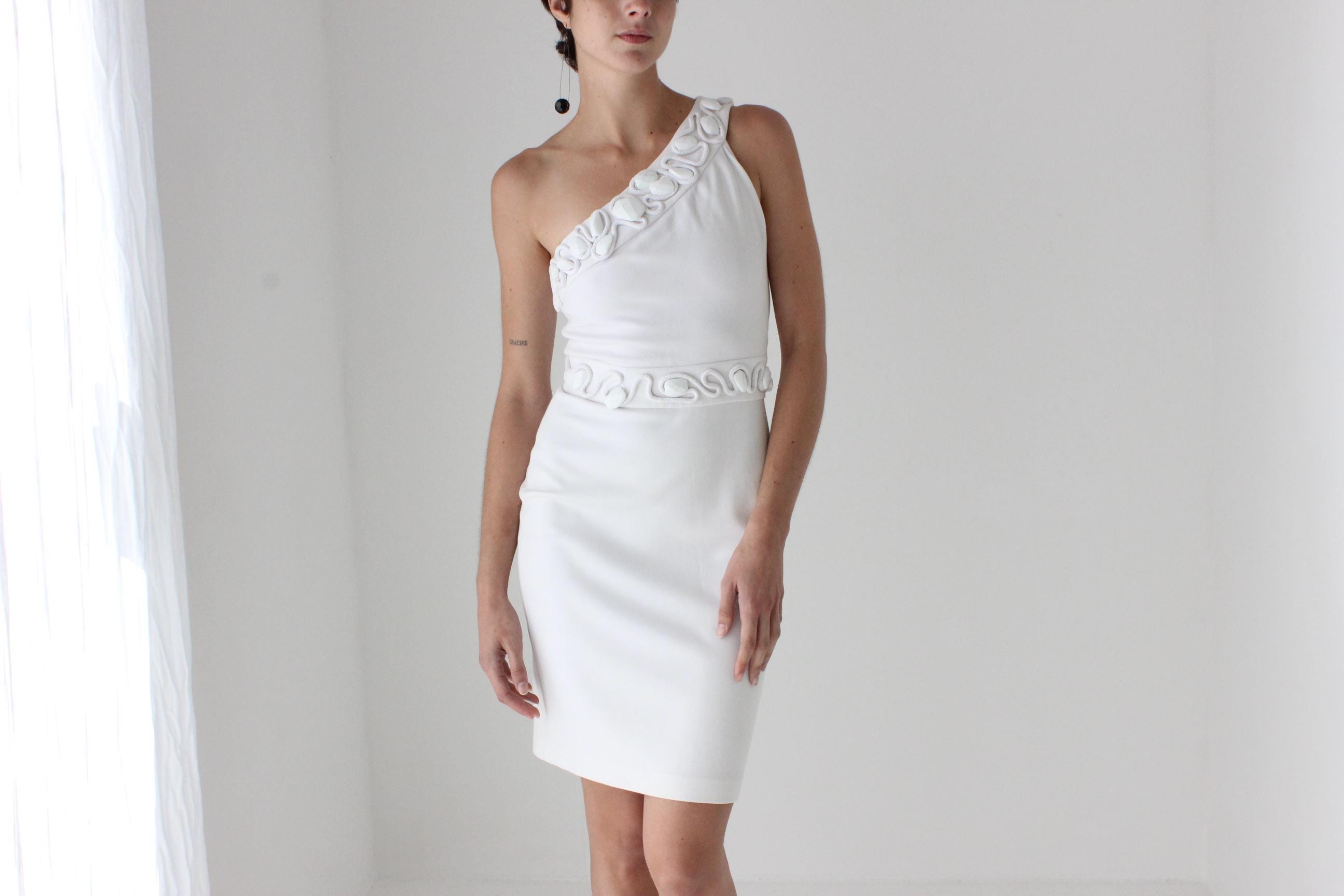 2000s Diane Von Furstenberg Stretch One Shoulder Mini w/ Glass Gems
