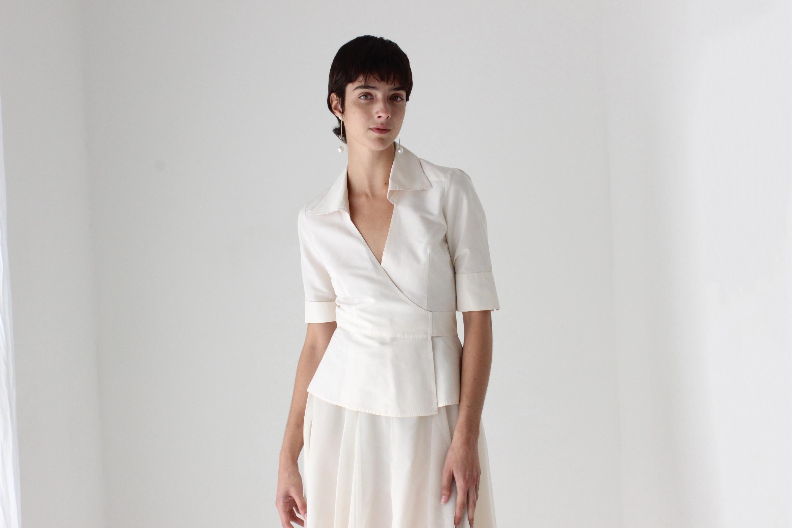 2000s Diane Von Furstenberg Silk Taffeta Wrap Blouse