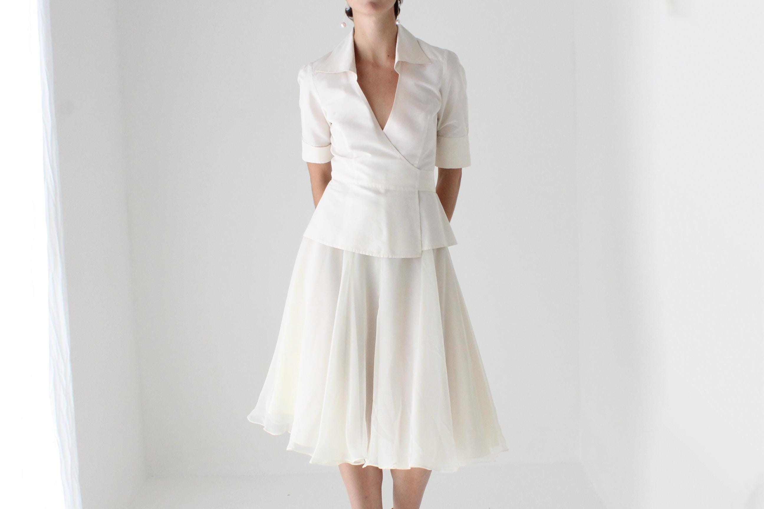80s Merivale Hemmes Ivory Chiffon High Waist Circle Skirt