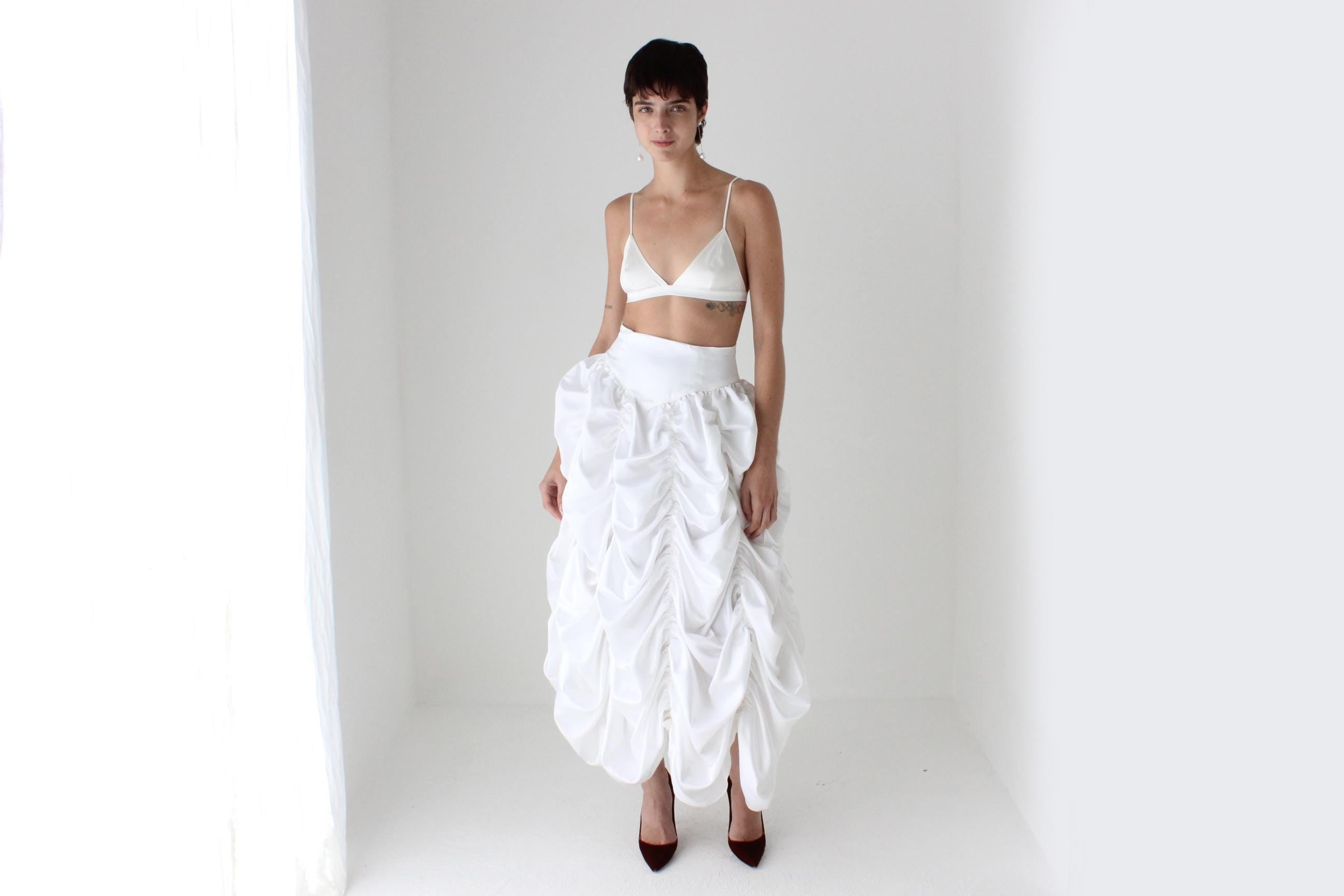 Outrageous 80s Draped & Gathered Avant Garde Bridal Skirt