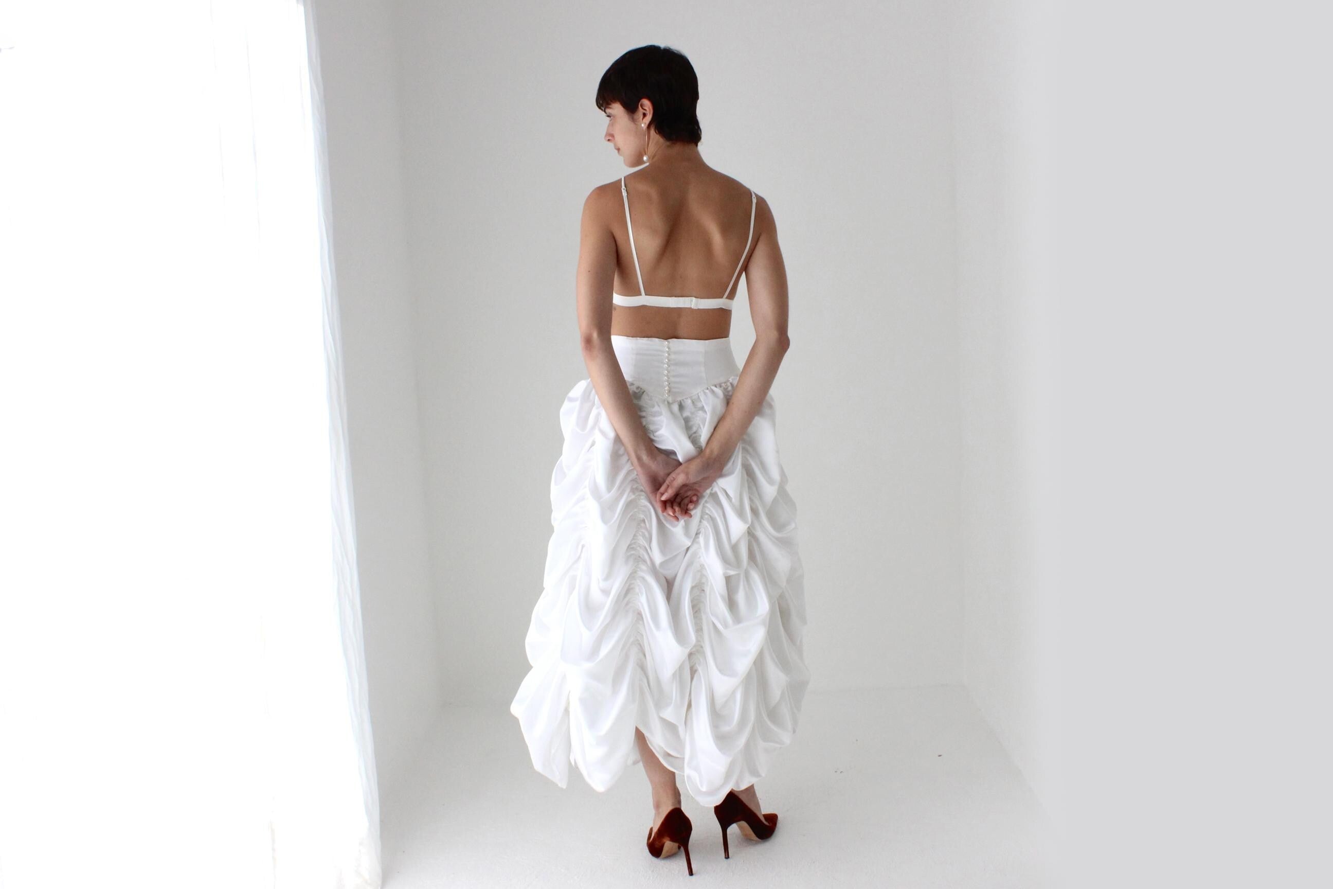 Outrageous 80s Draped & Gathered Avant Garde Bridal Skirt