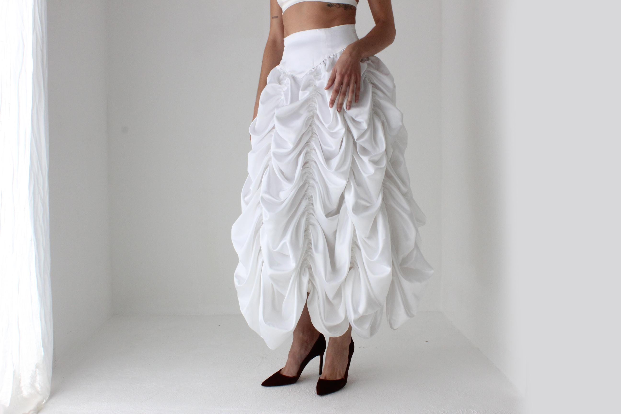 Outrageous 80s Draped & Gathered Avant Garde Bridal Skirt
