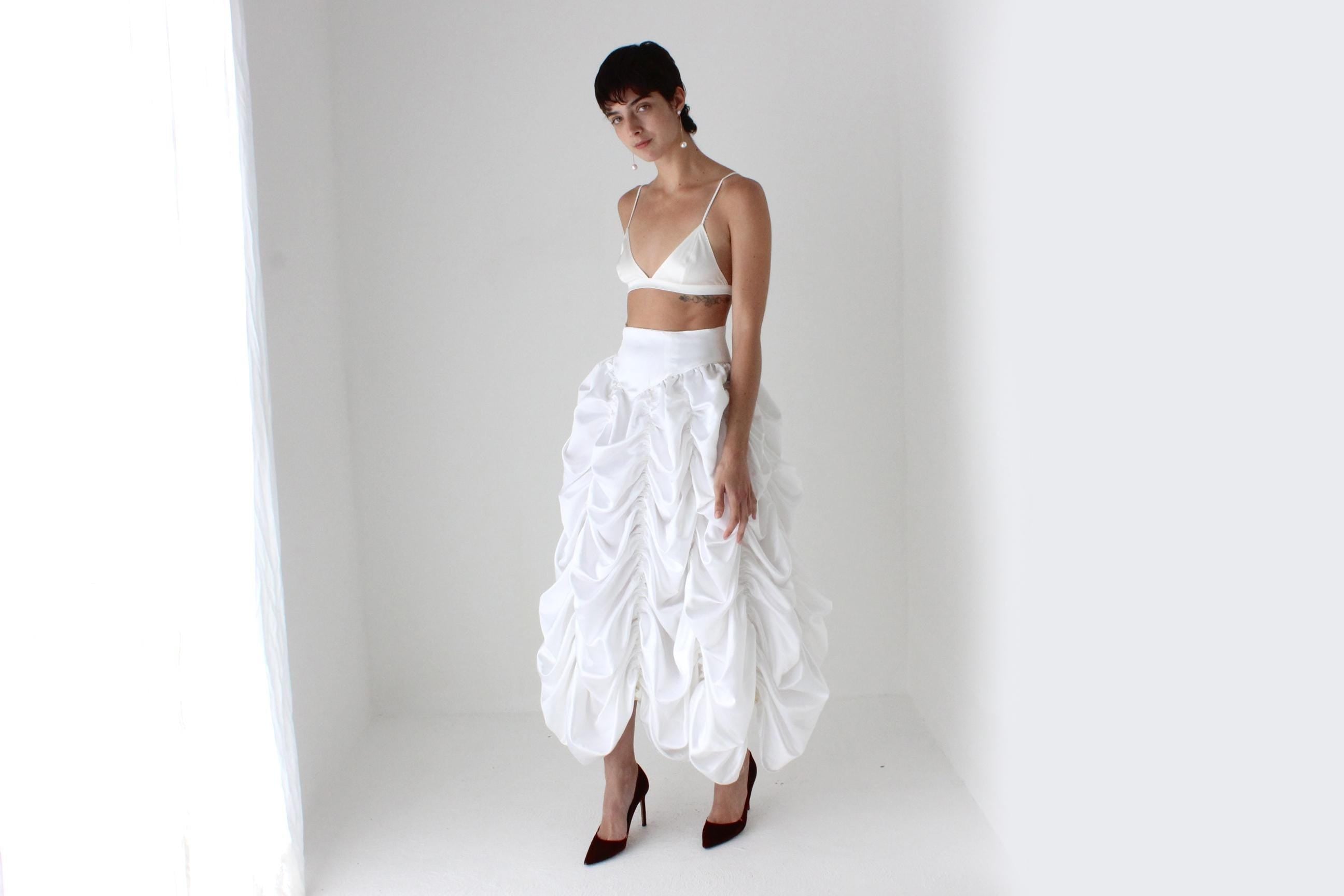 Outrageous 80s Draped & Gathered Avant Garde Bridal Skirt