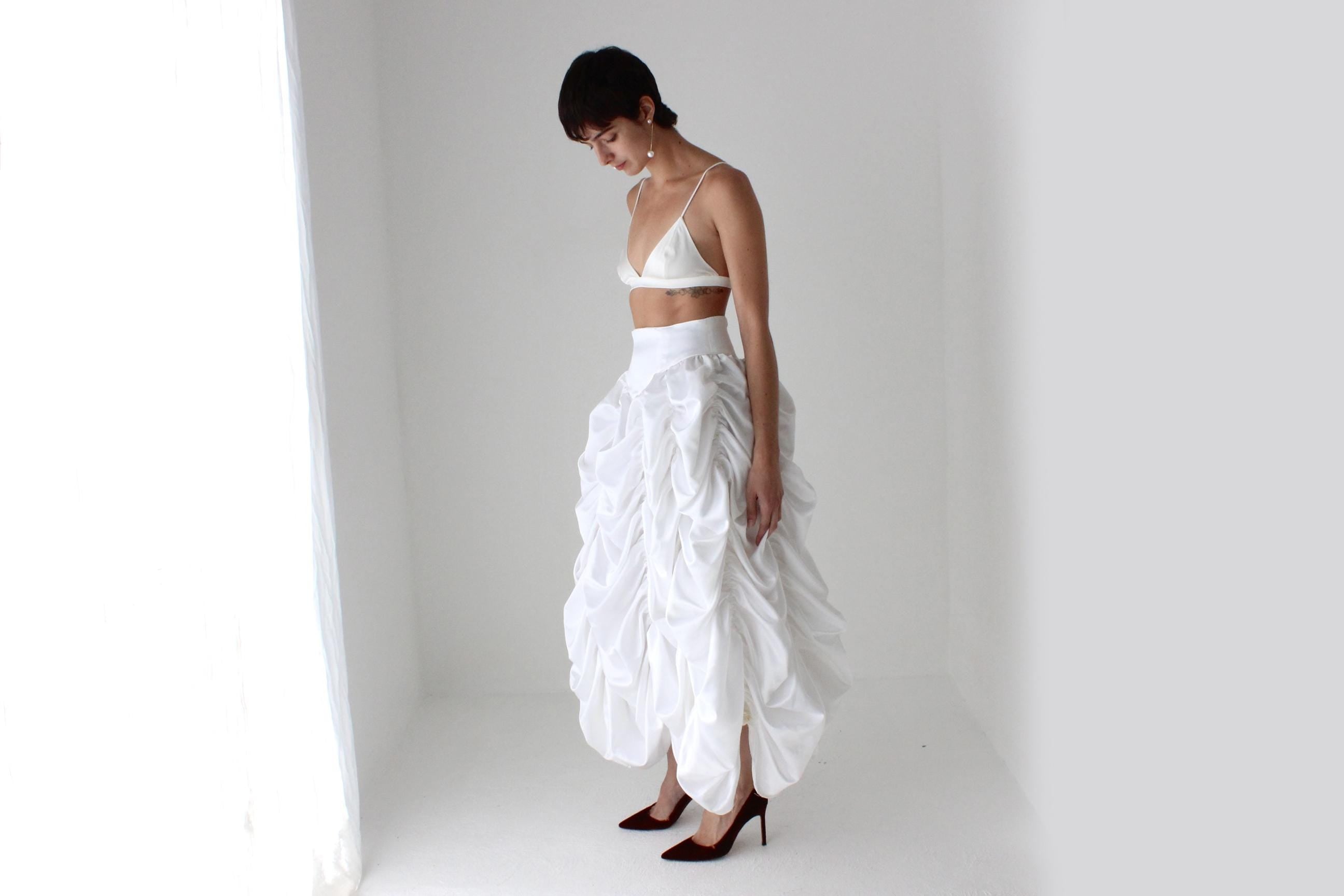 Outrageous 80s Draped & Gathered Avant Garde Bridal Skirt