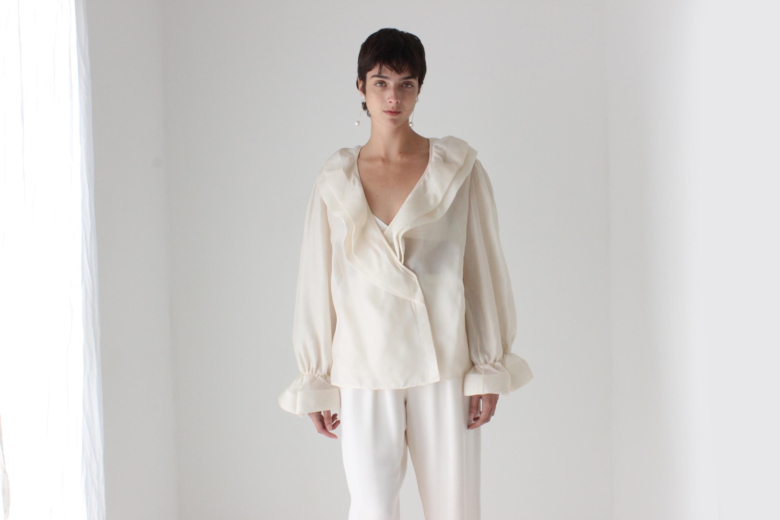 80s OSCAR De La RENTA Sheer Gauze Harlequin Ruffle Blouse