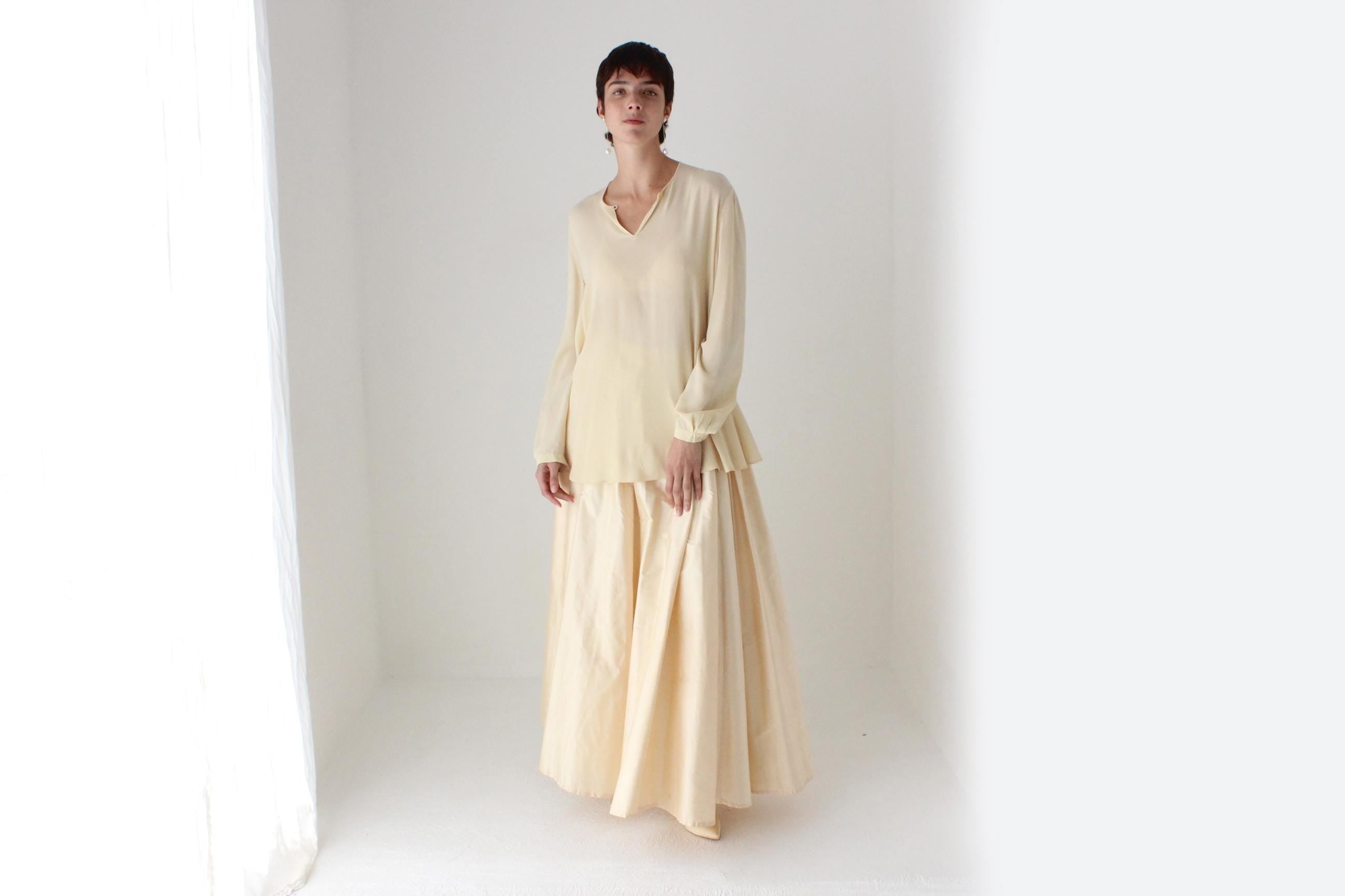 80s Raw Silk Voluminous Buttercream Full Length Bridal Maxi Skirt