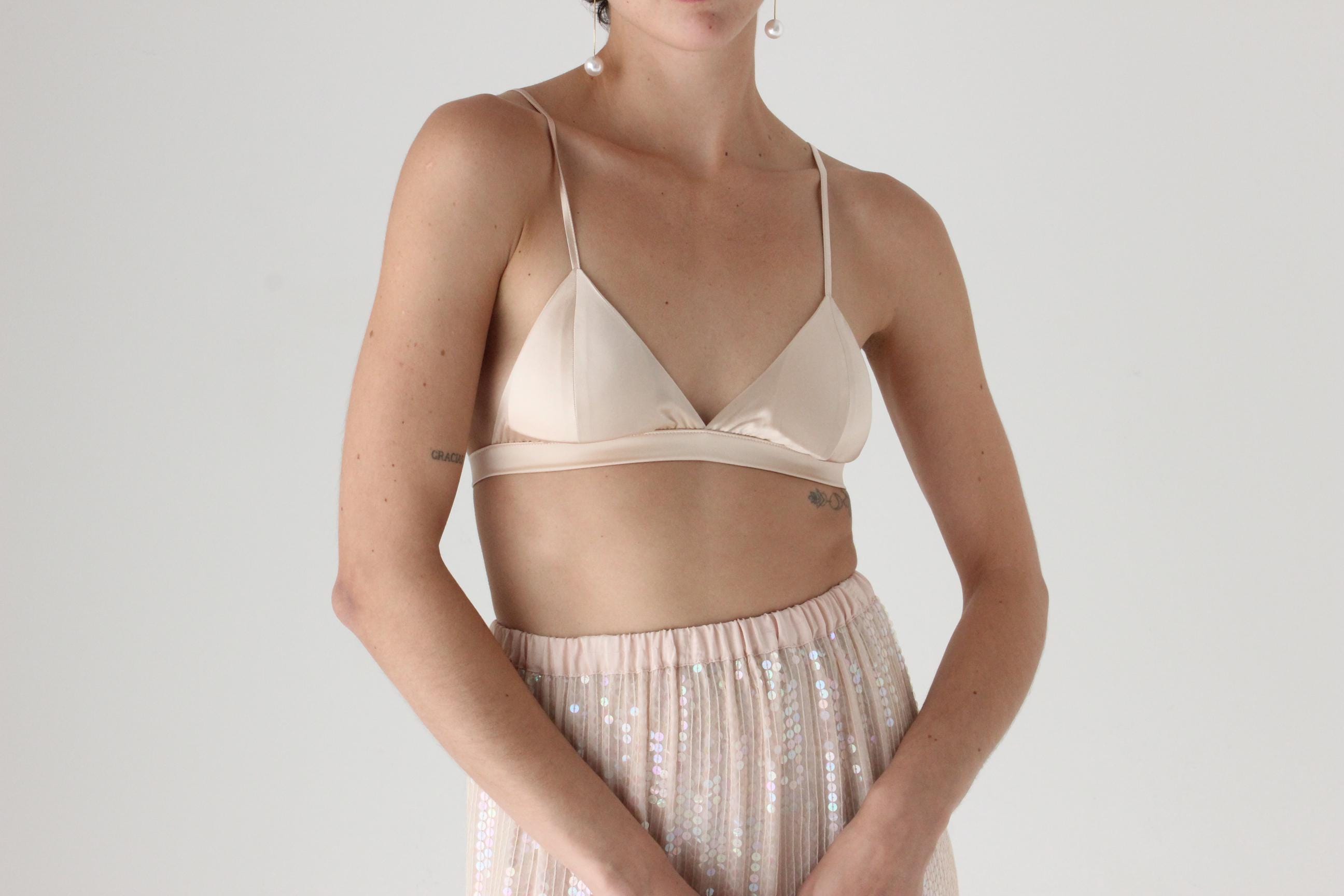 Minimal & Modern Silk Triangle Lingerie Bra in Blush