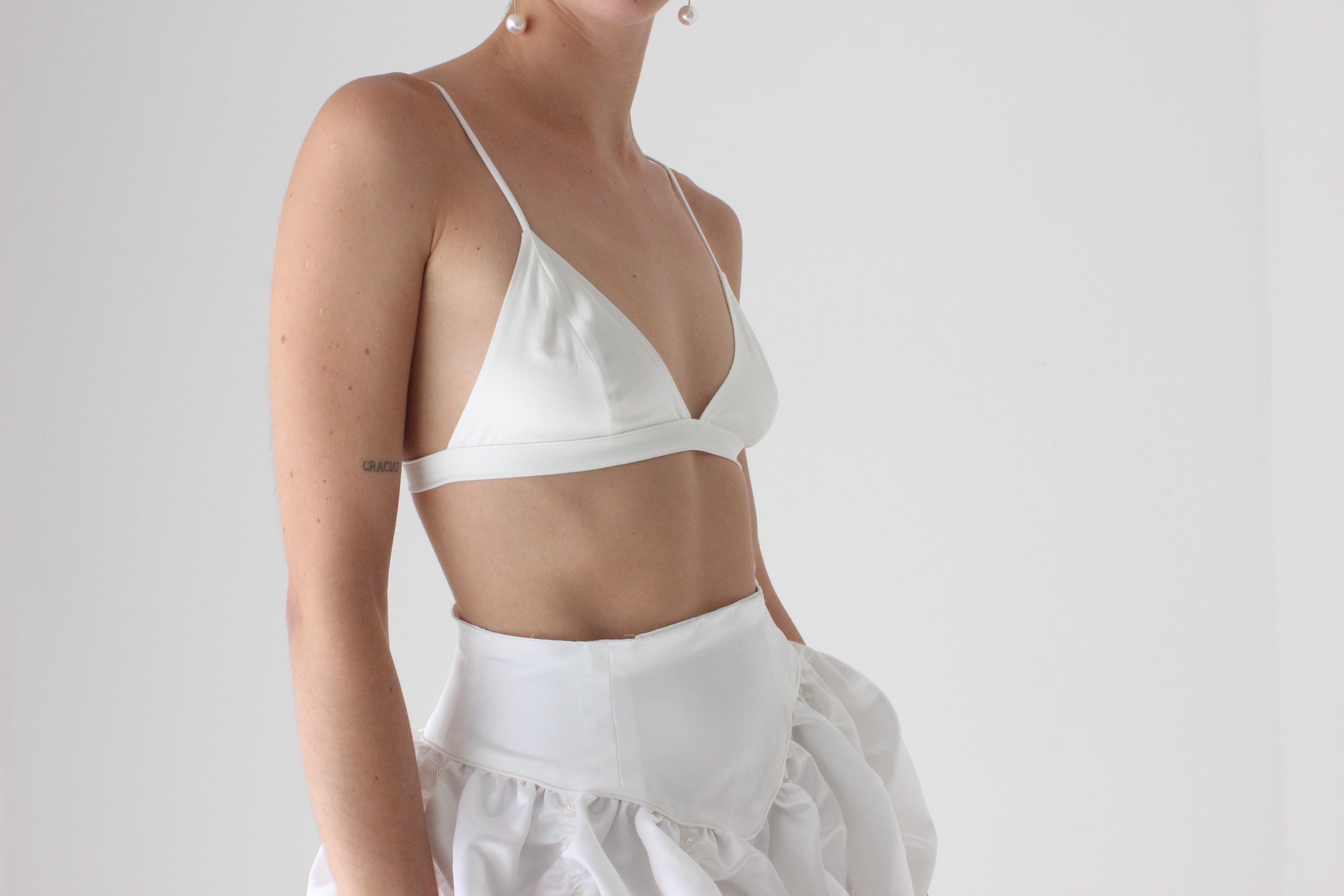 Minimal & Modern Silk Triangle Lingerie Bra in White
