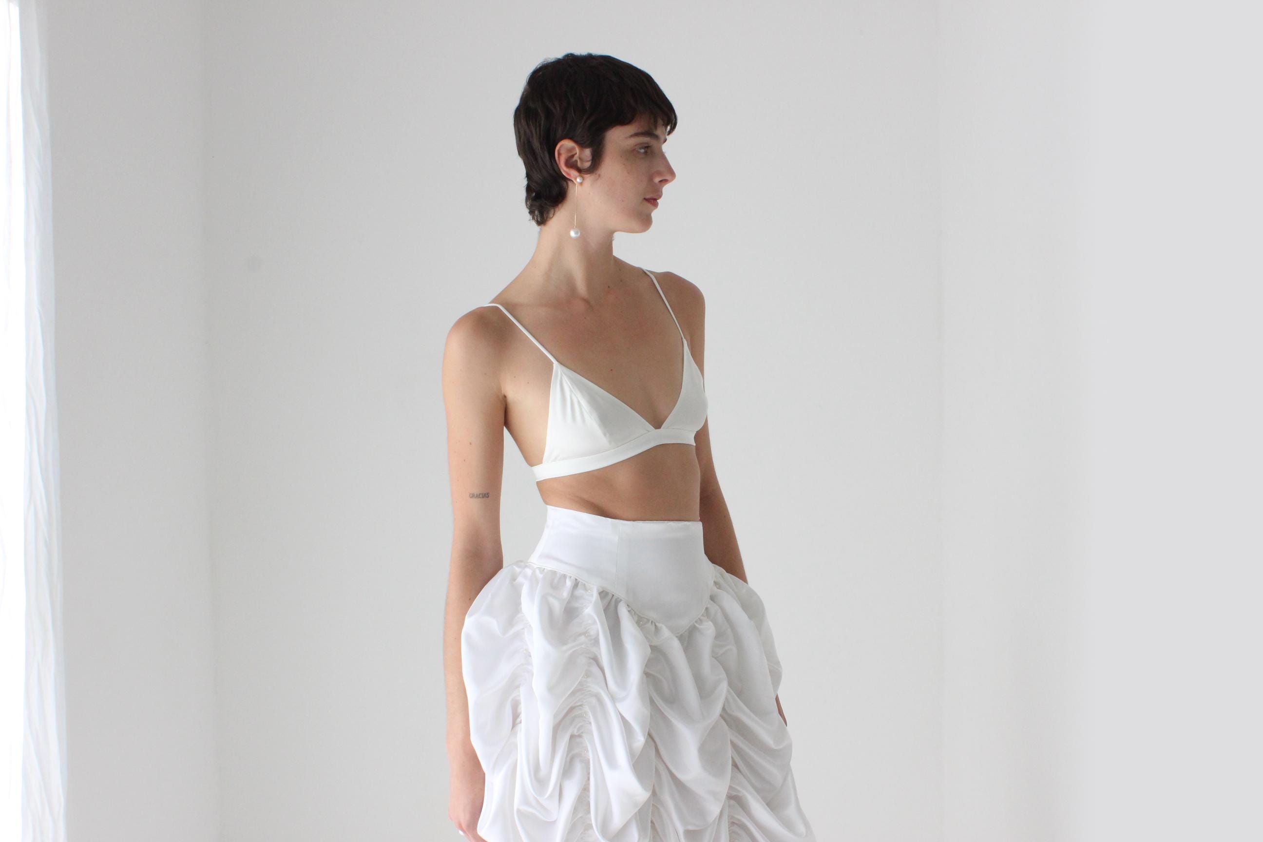 Minimal & Modern Silk Triangle Lingerie Bra in White