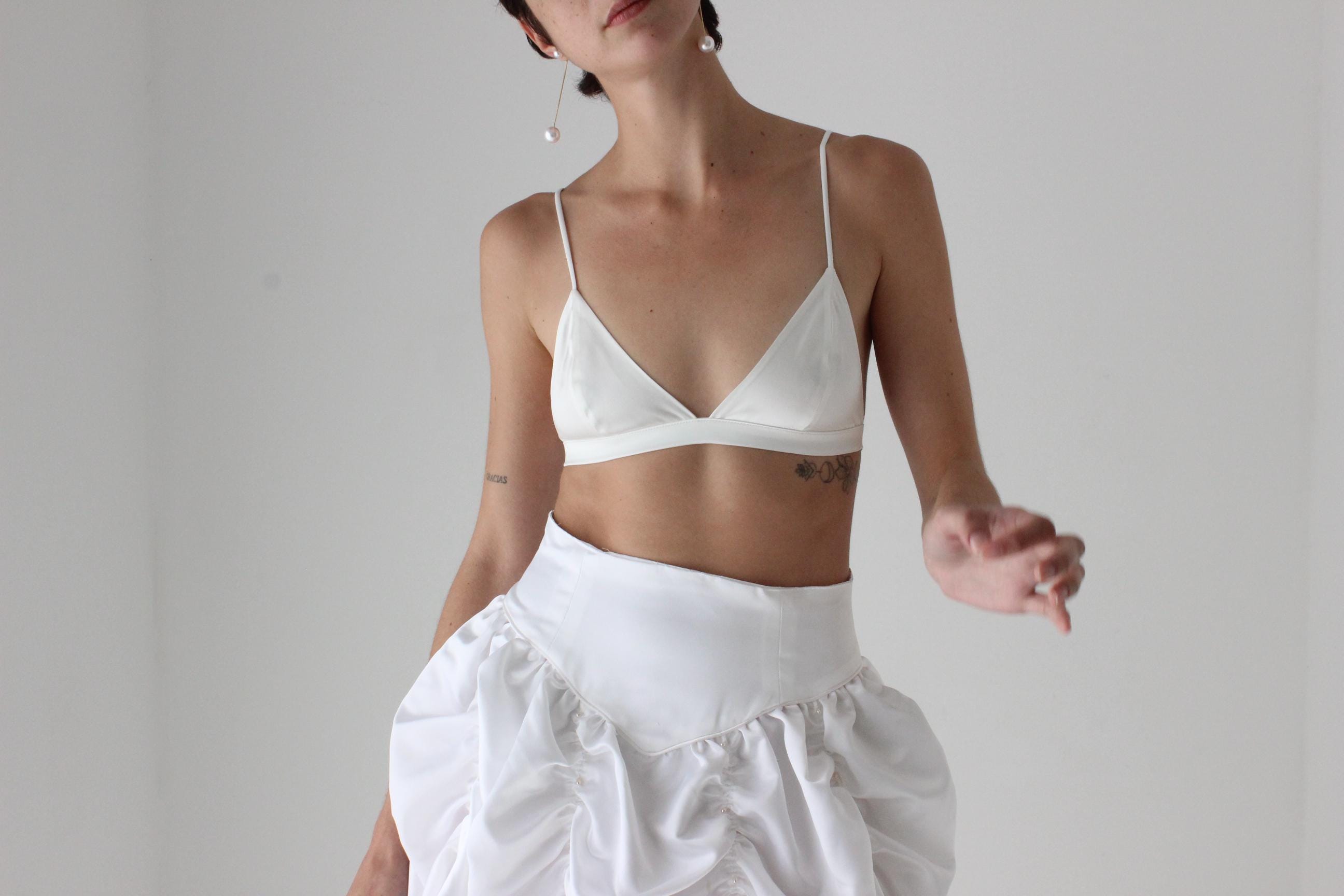 Minimal & Modern Silk Triangle Lingerie Bra in White