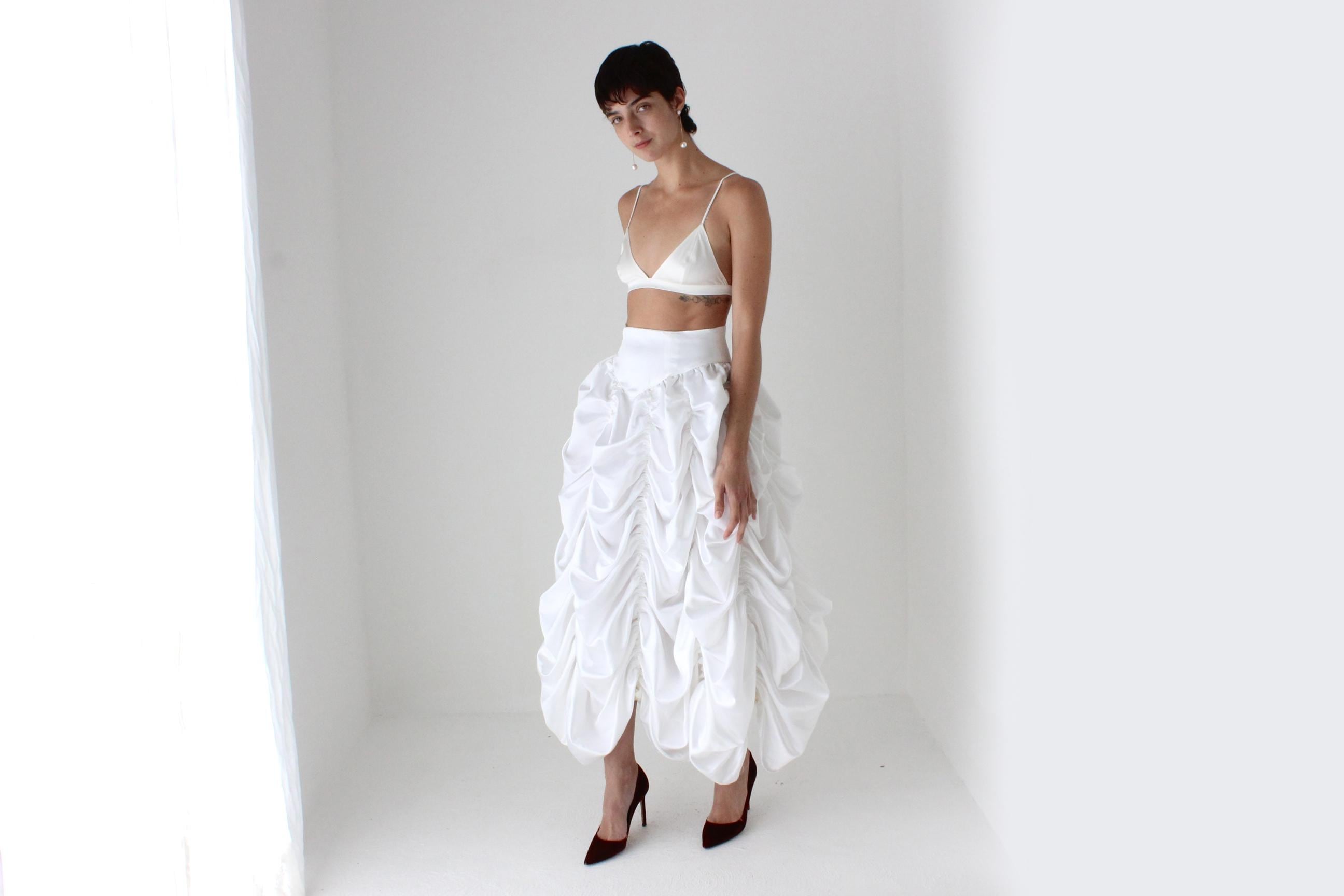 Minimal & Modern Silk Triangle Lingerie Bra in White