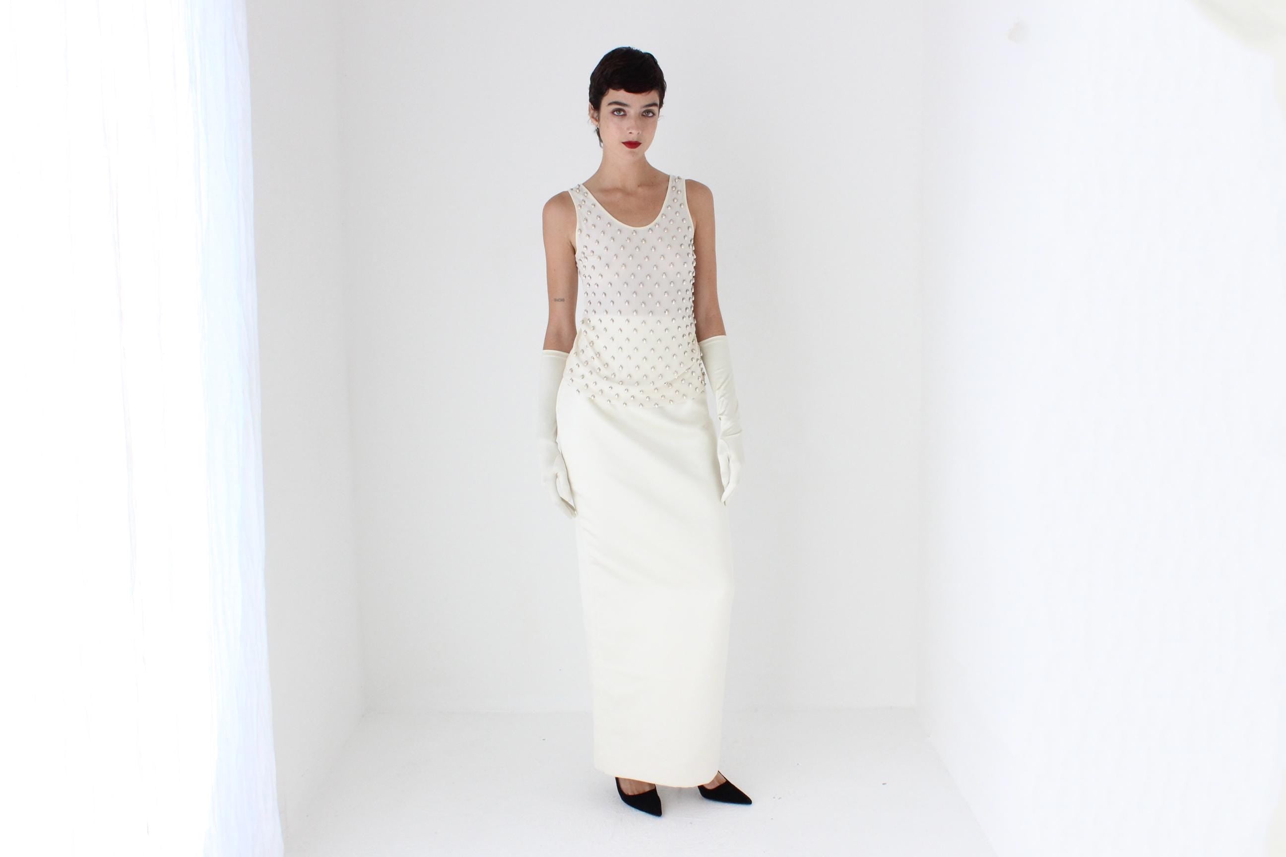 80s Duchess Satin High Waist Full Length Maxi Column Skirt