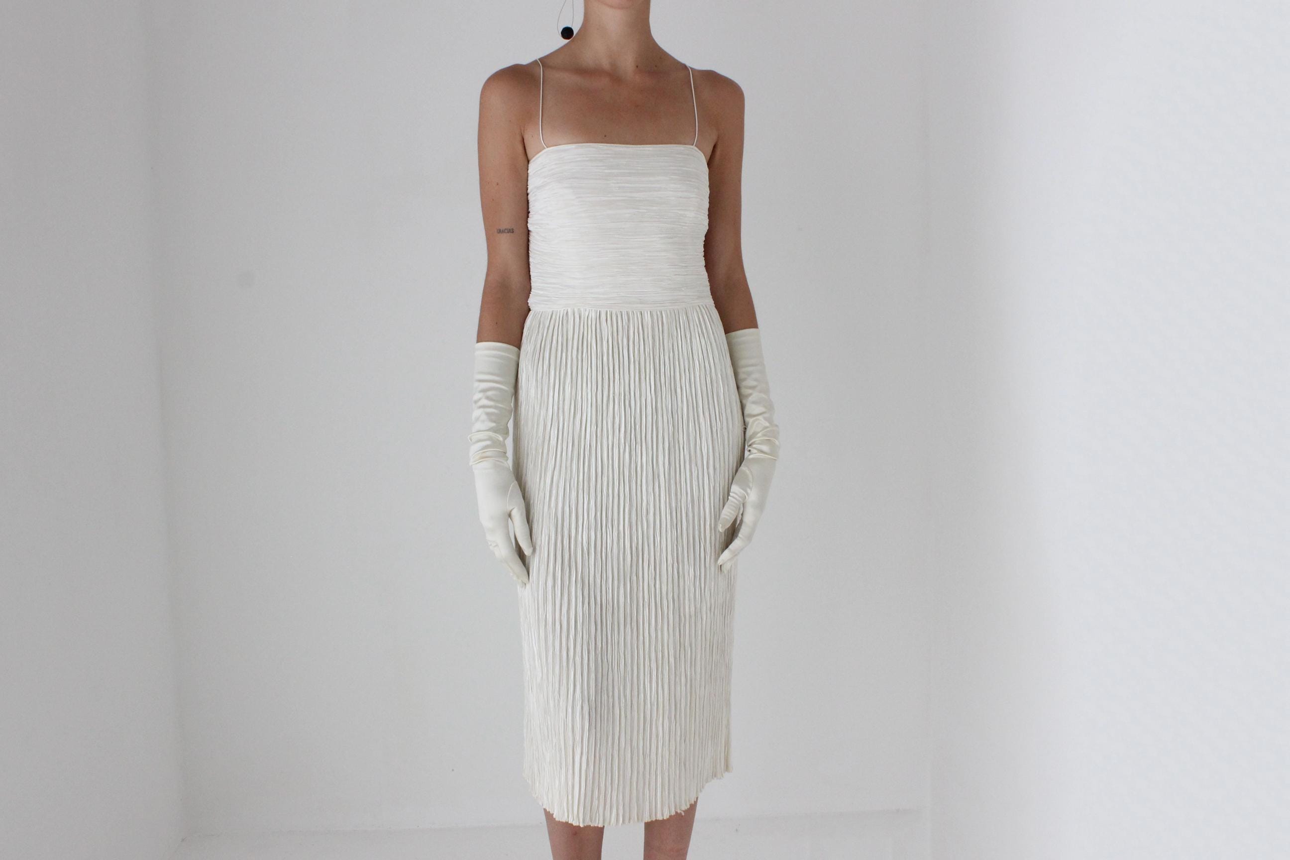 80s Mary McFadden Couture Signature Fortuny Pleat Slip Dress