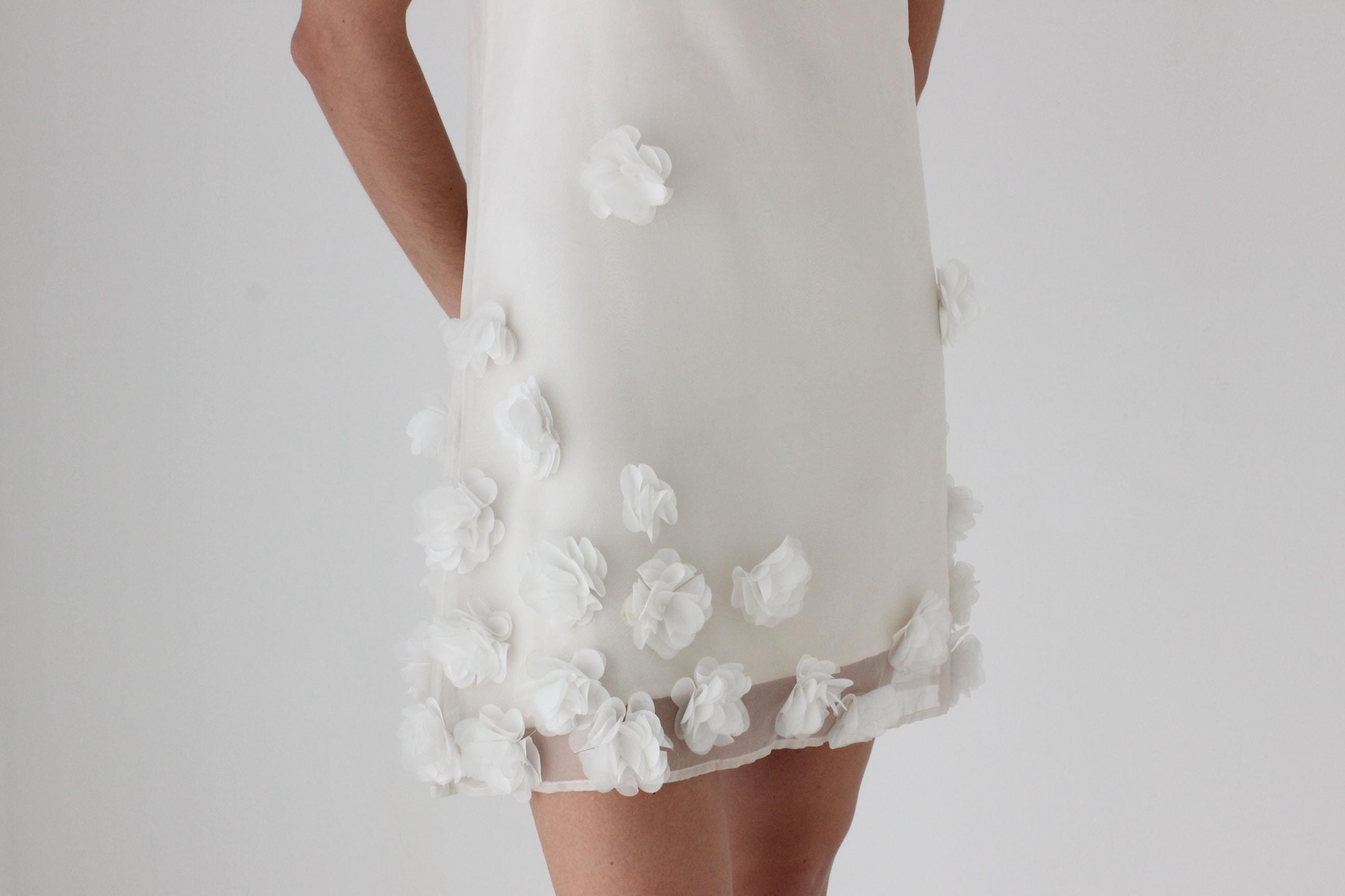 Custom Made 90s Silk Organza Mini Dress w/ Handmade Flowers