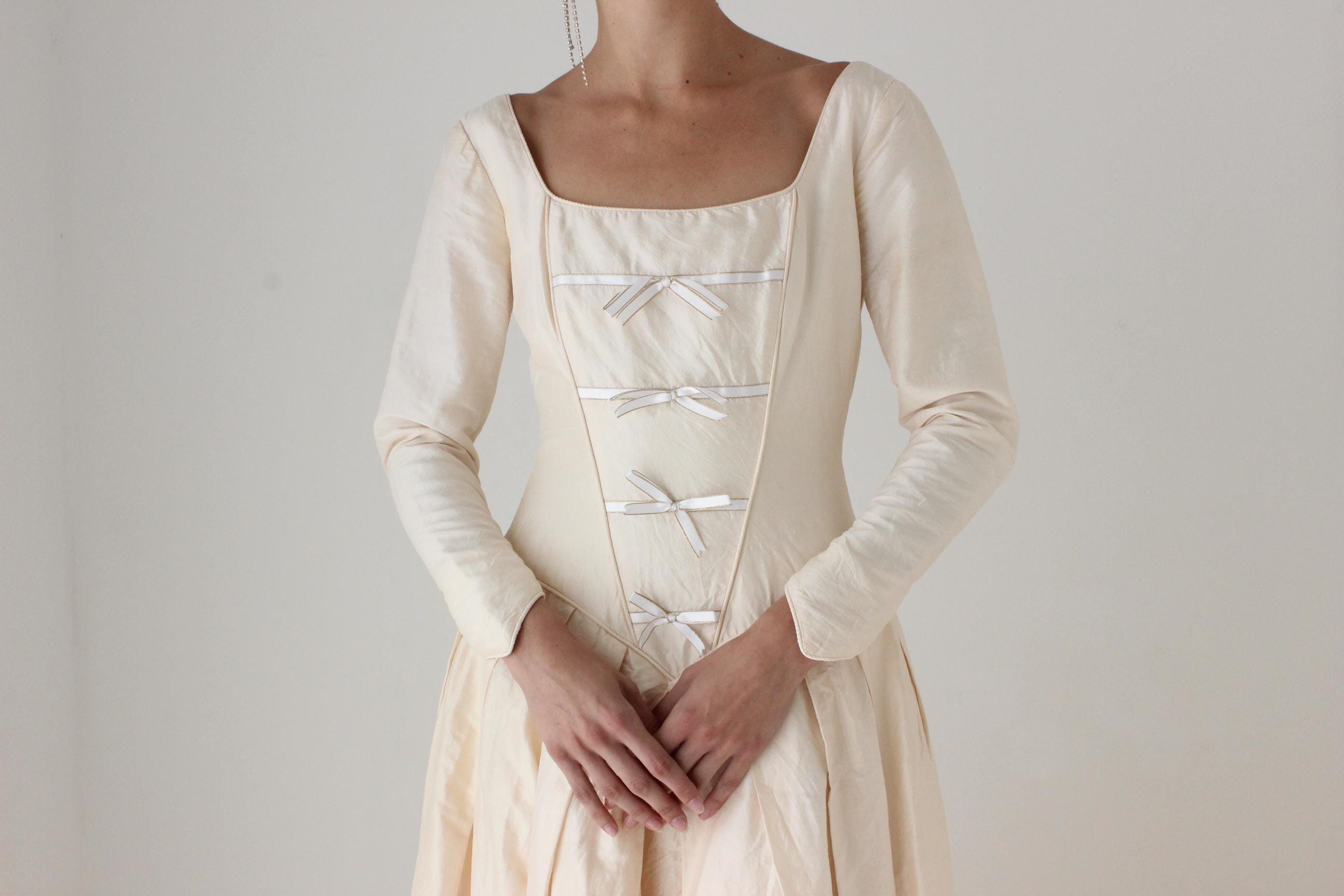90s Pure Silk Renaissance Bride Basque Waist & Bow Corset Gown