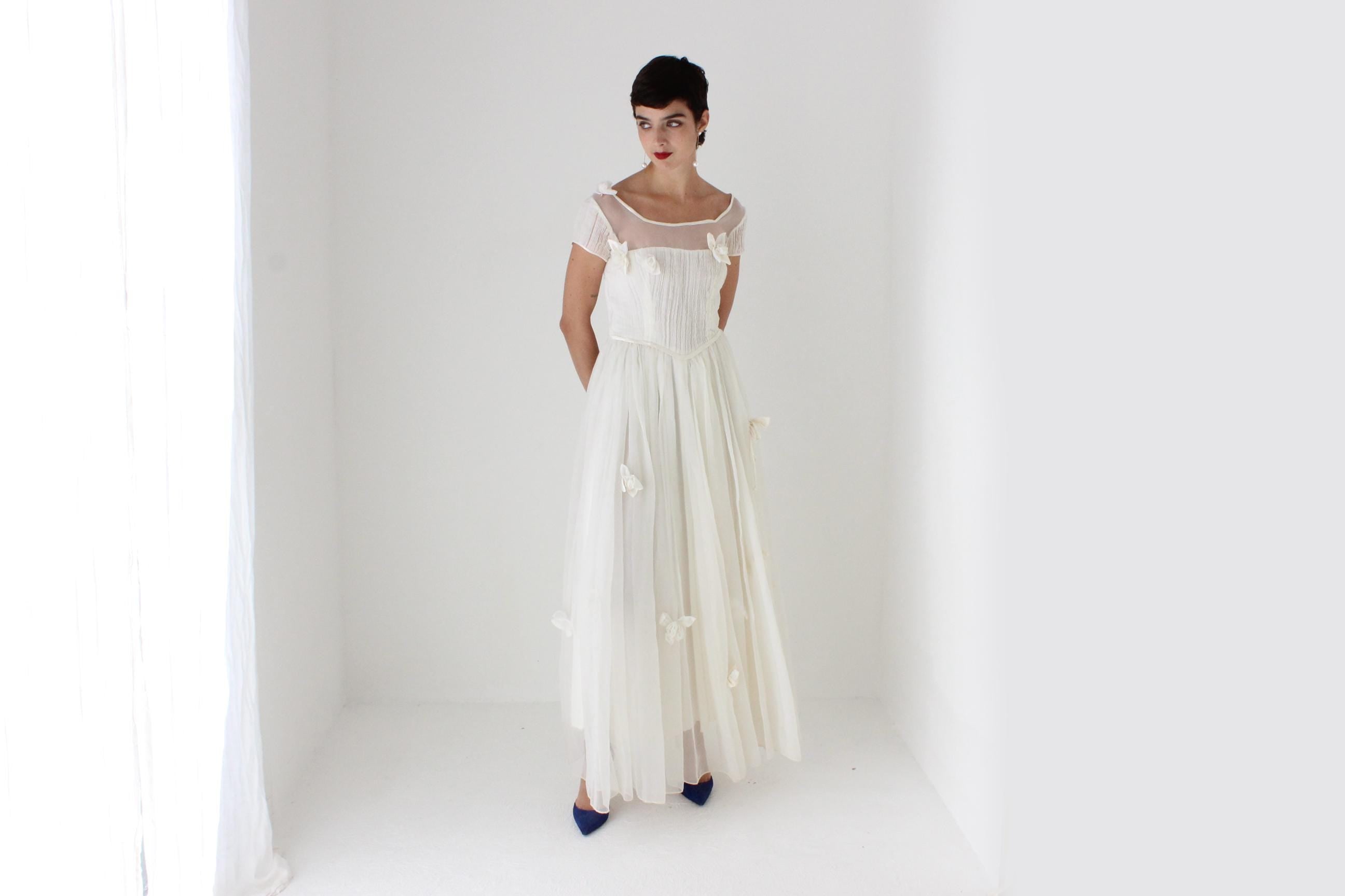 Rocha Vibe 80s does 50s Plisse Organza & Flower Wedding Dress