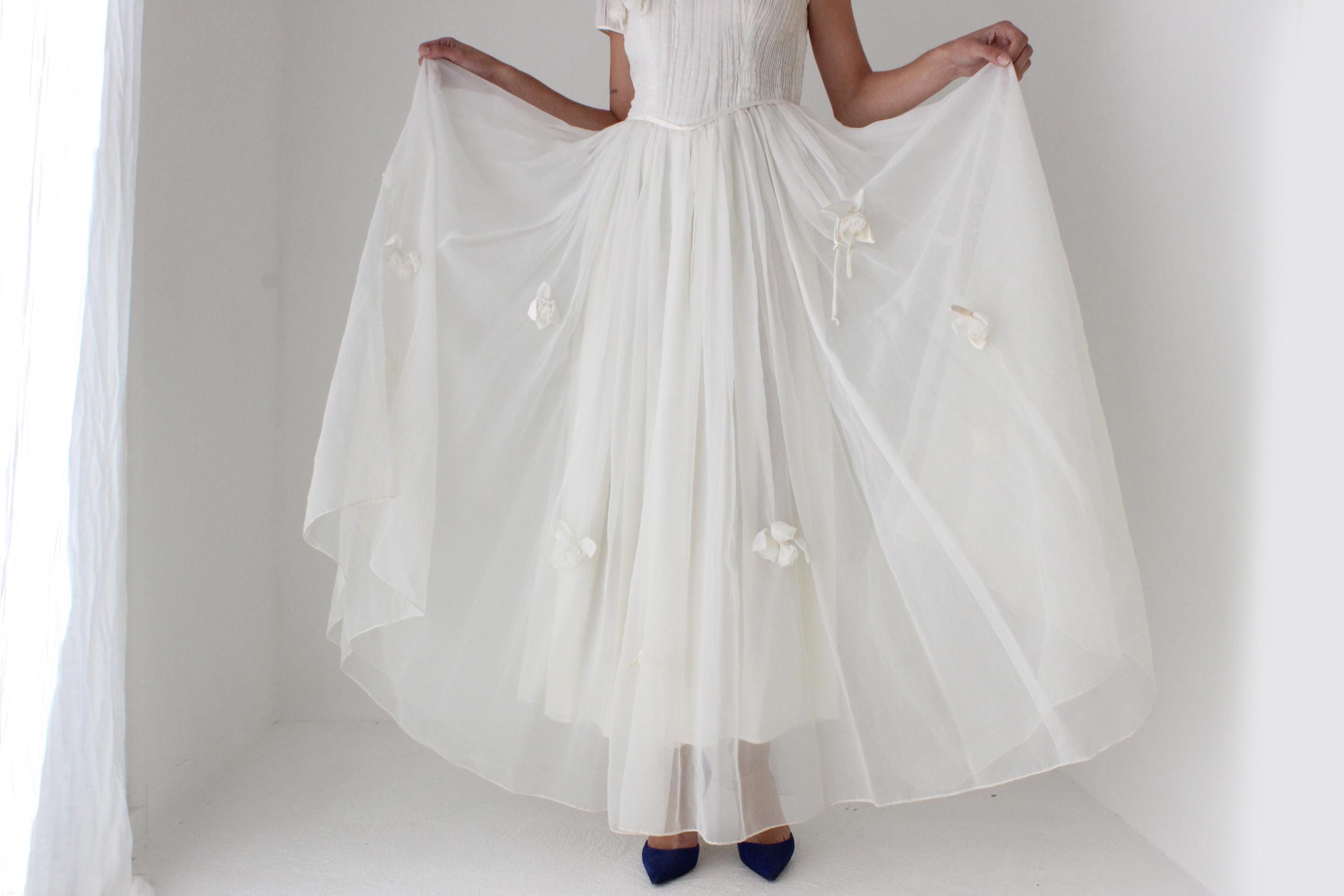 Rocha Vibe 80s does 50s Plisse Organza & Flower Wedding Dress