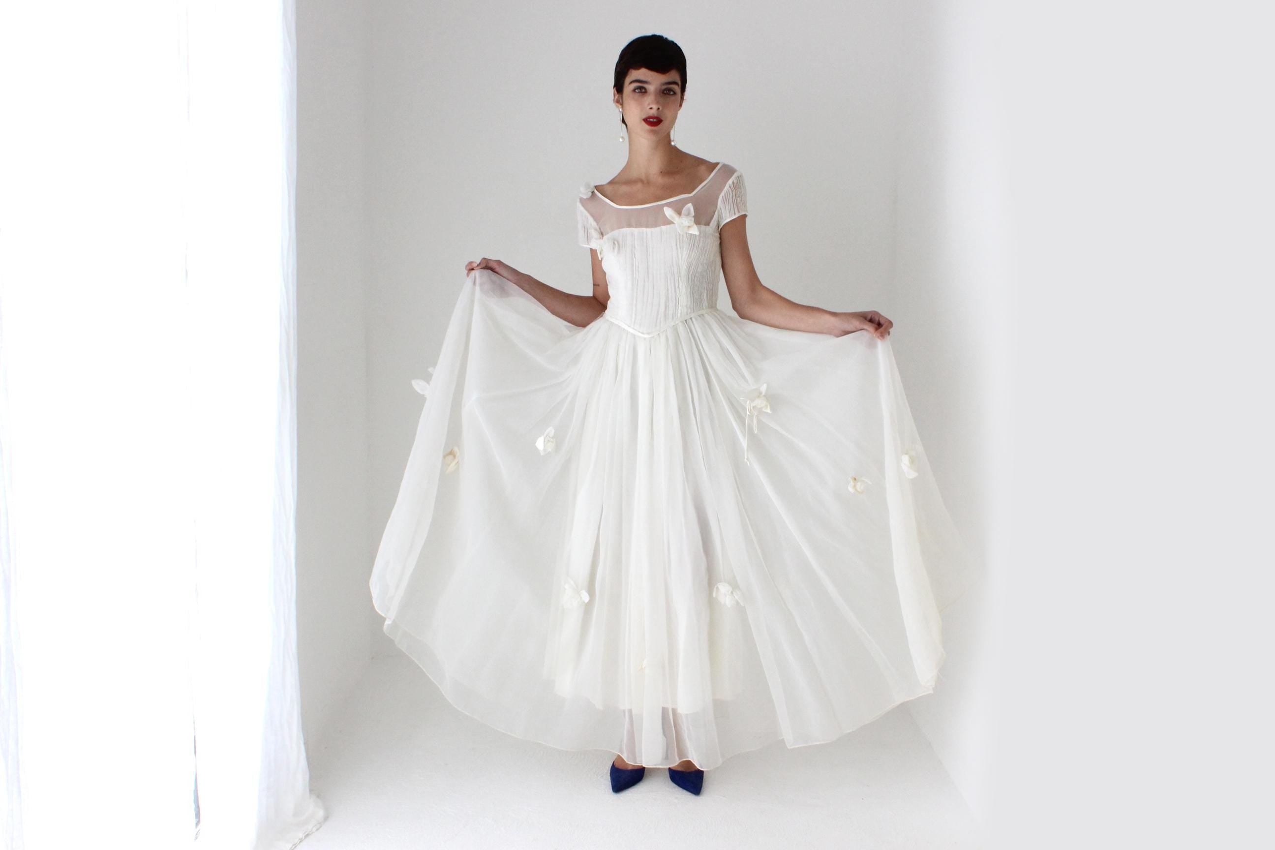 Rocha Vibe 80s does 50s Plisse Organza & Flower Wedding Dress