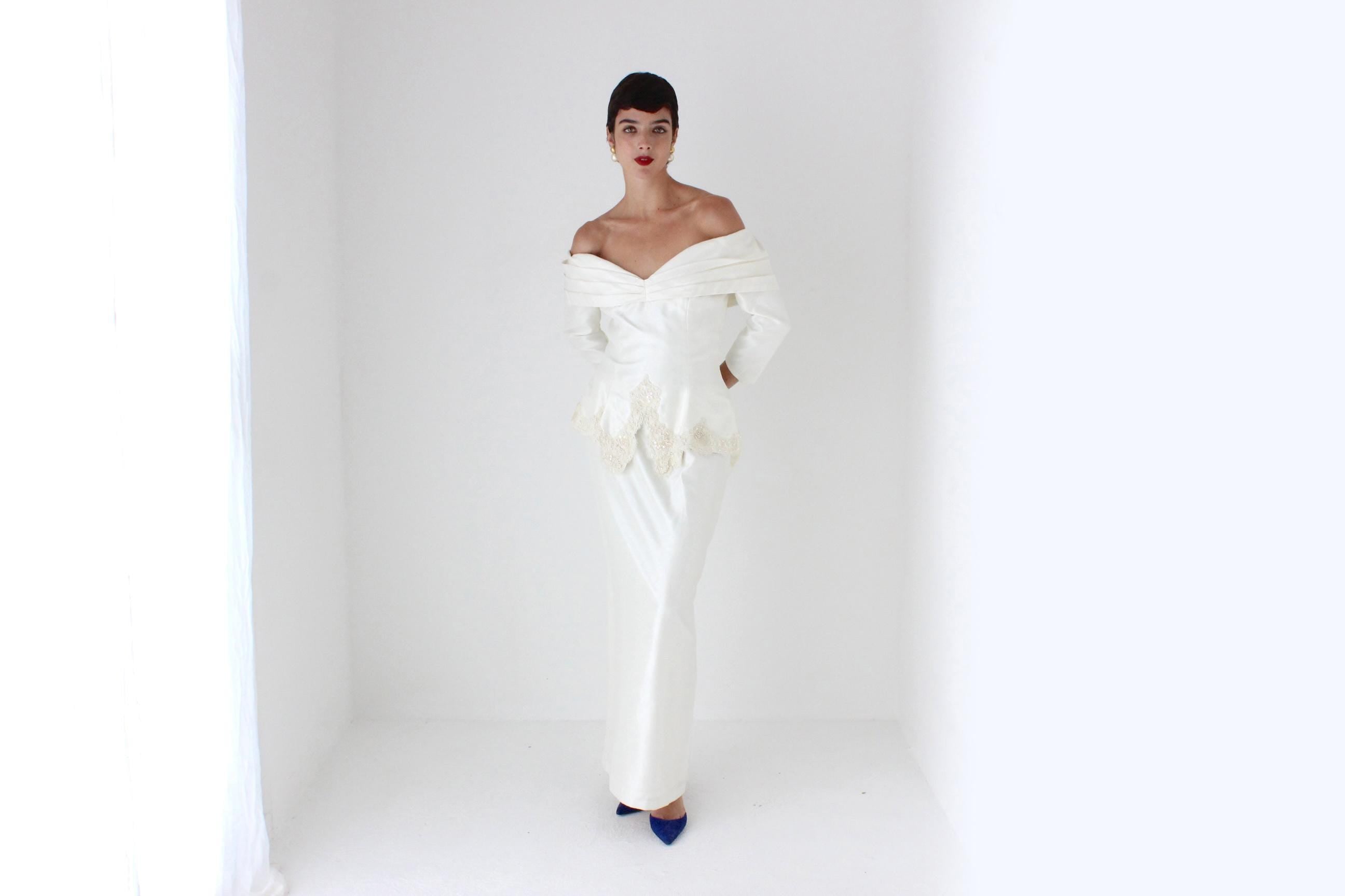 Heavenly 80s Off Shoulder '2 Piece' Wedding Dress