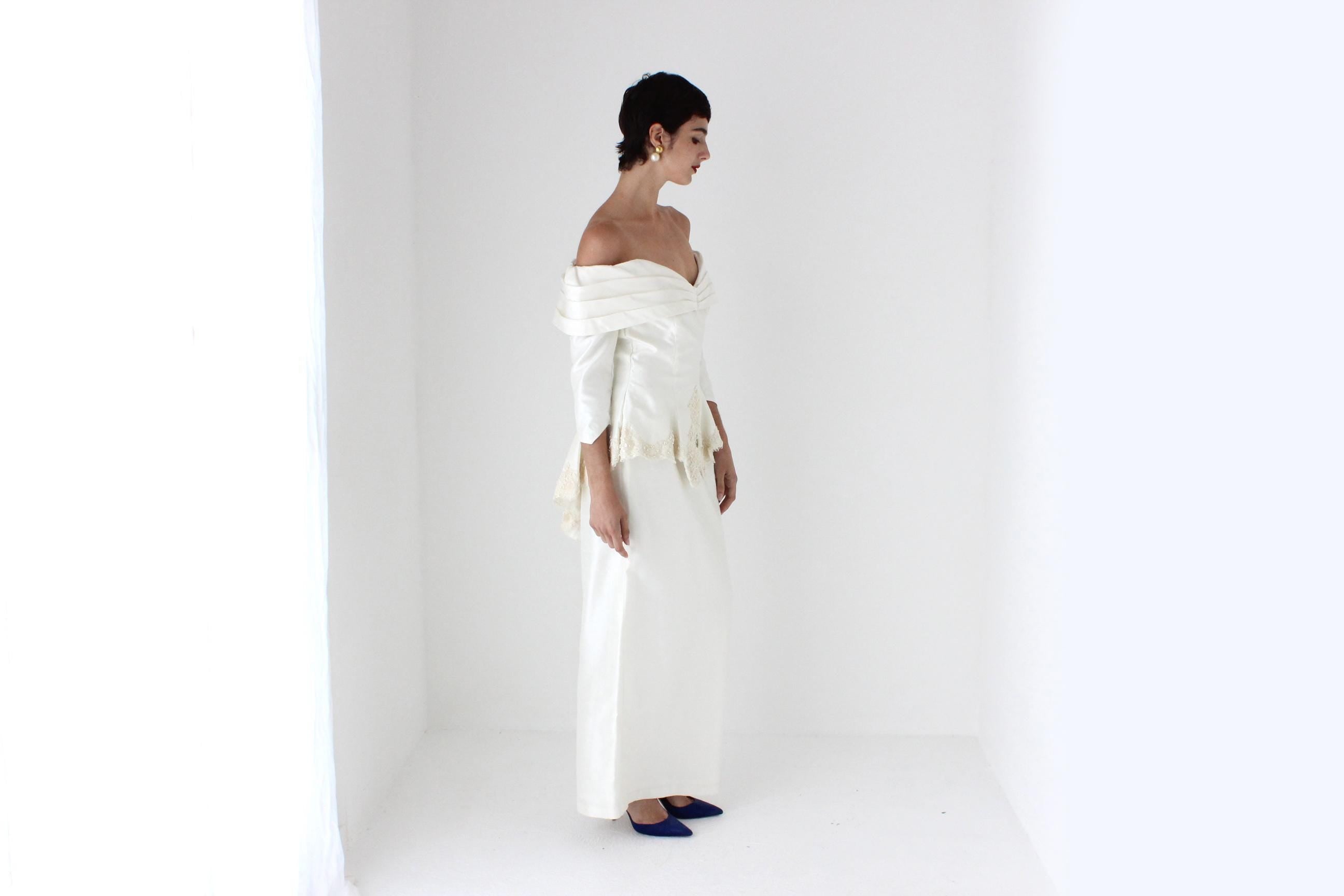 Heavenly 80s Off Shoulder '2 Piece' Wedding Dress