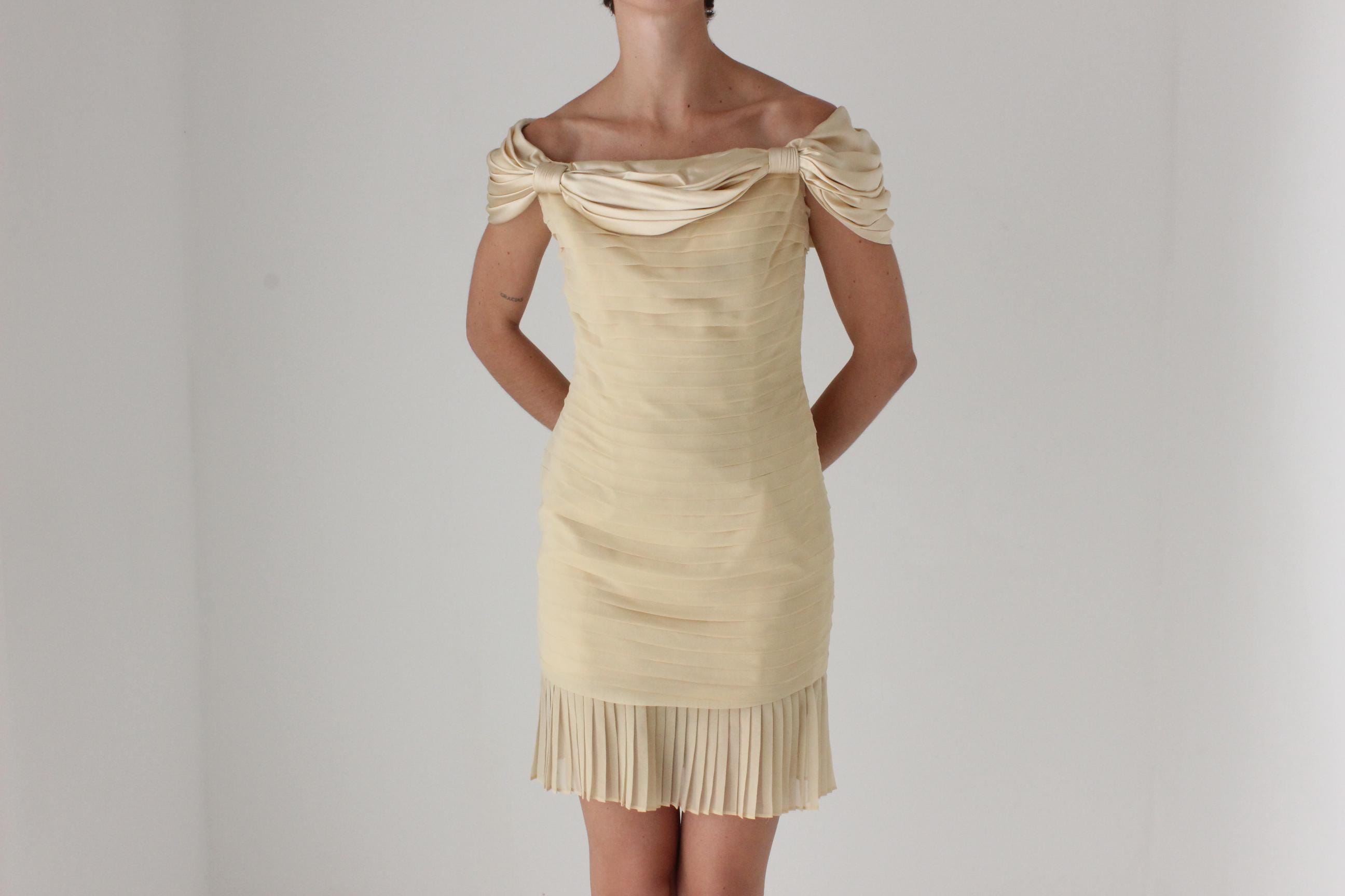 90s Roland Nivelais Textural Silk Draped Goddess Mini
