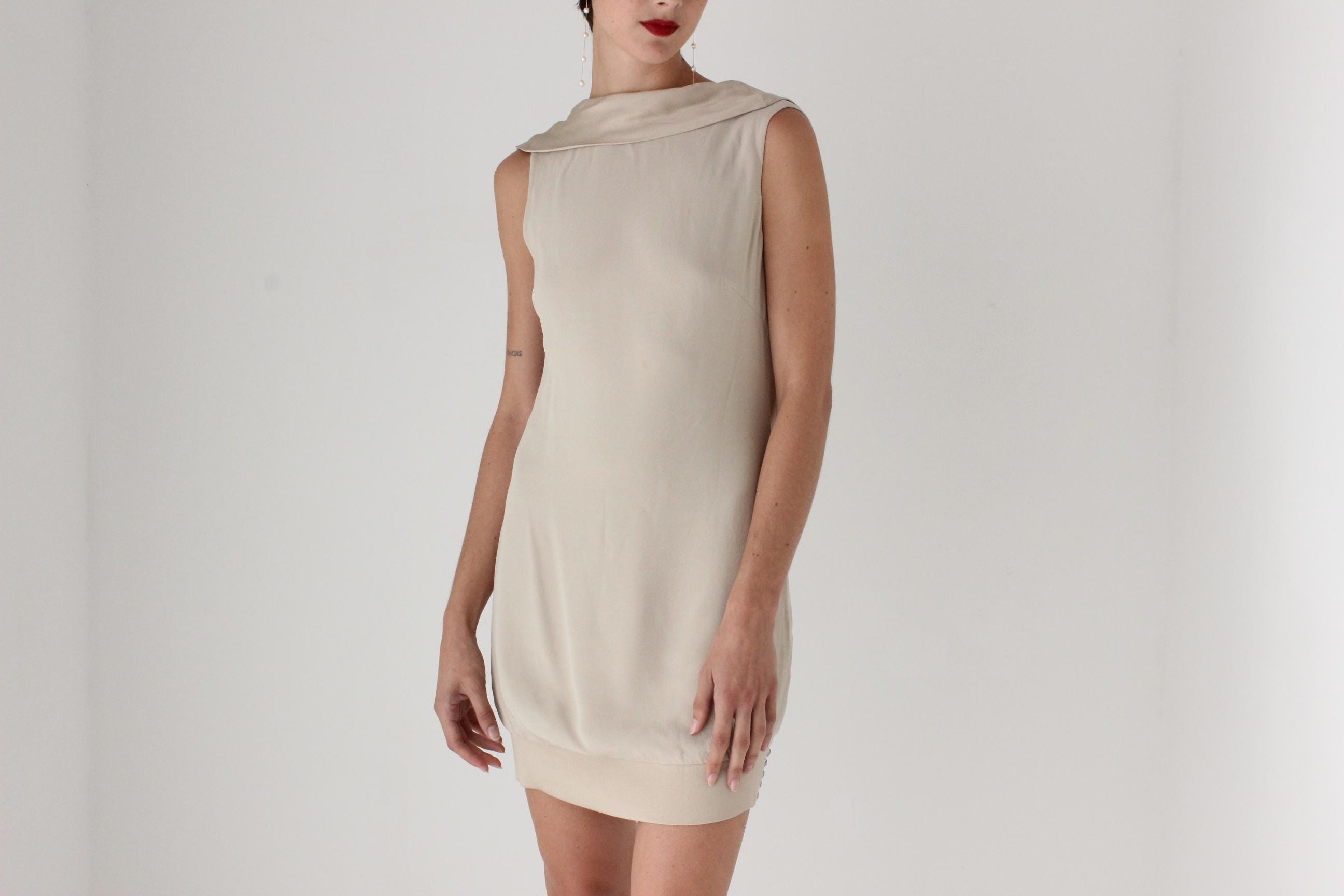 2000s Azzaro Beautifully Cut Draped Backless Bateau Neck Mini