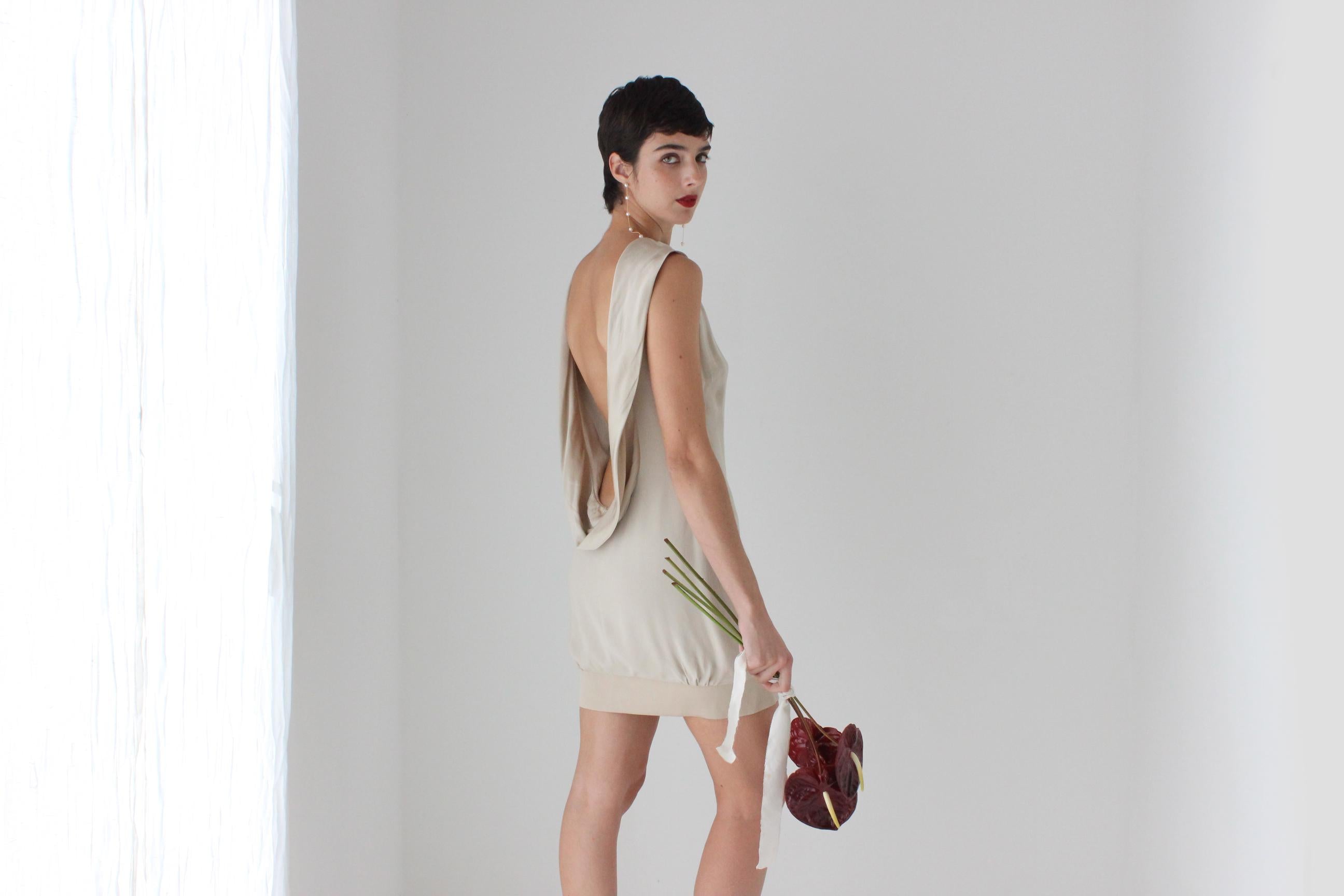 2000s Azzaro Beautifully Cut Draped Backless Bateau Neck Mini