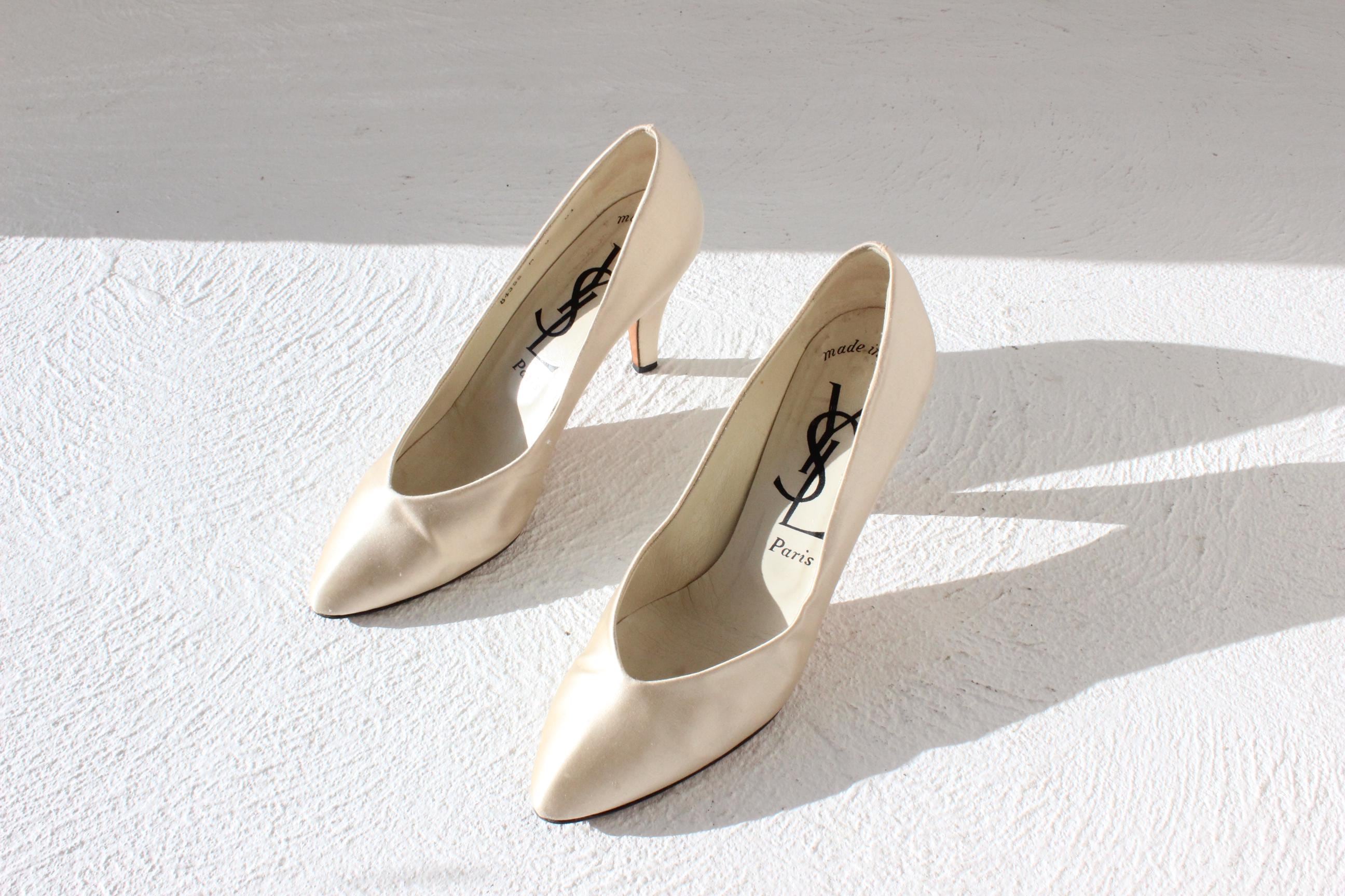 80s Yves Saint Laurent Cream Satin Bridal Pumps - Euro 39