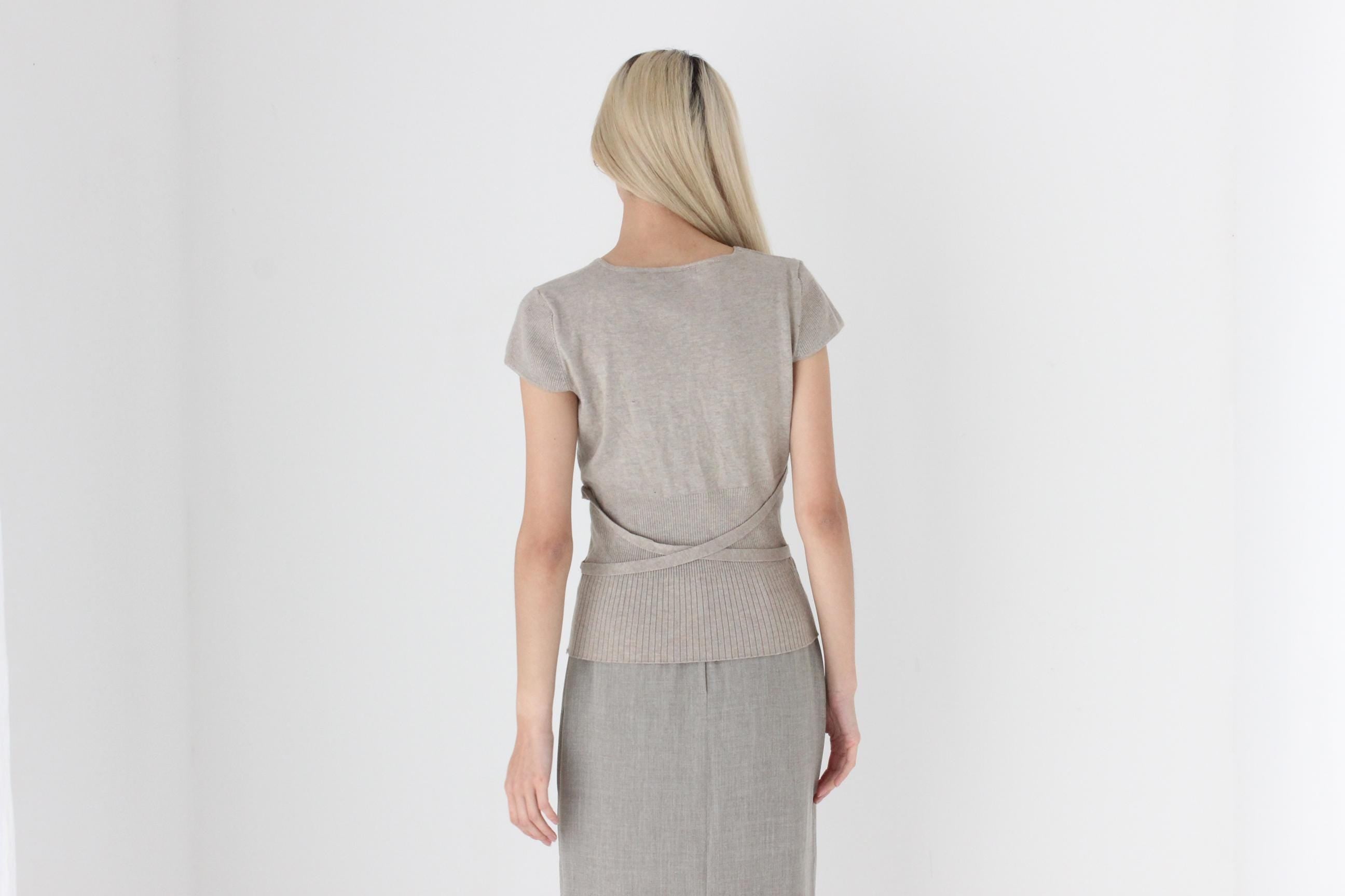 FUTURISM Y2K Neutral Plunge Neck Stretch Fitted Top