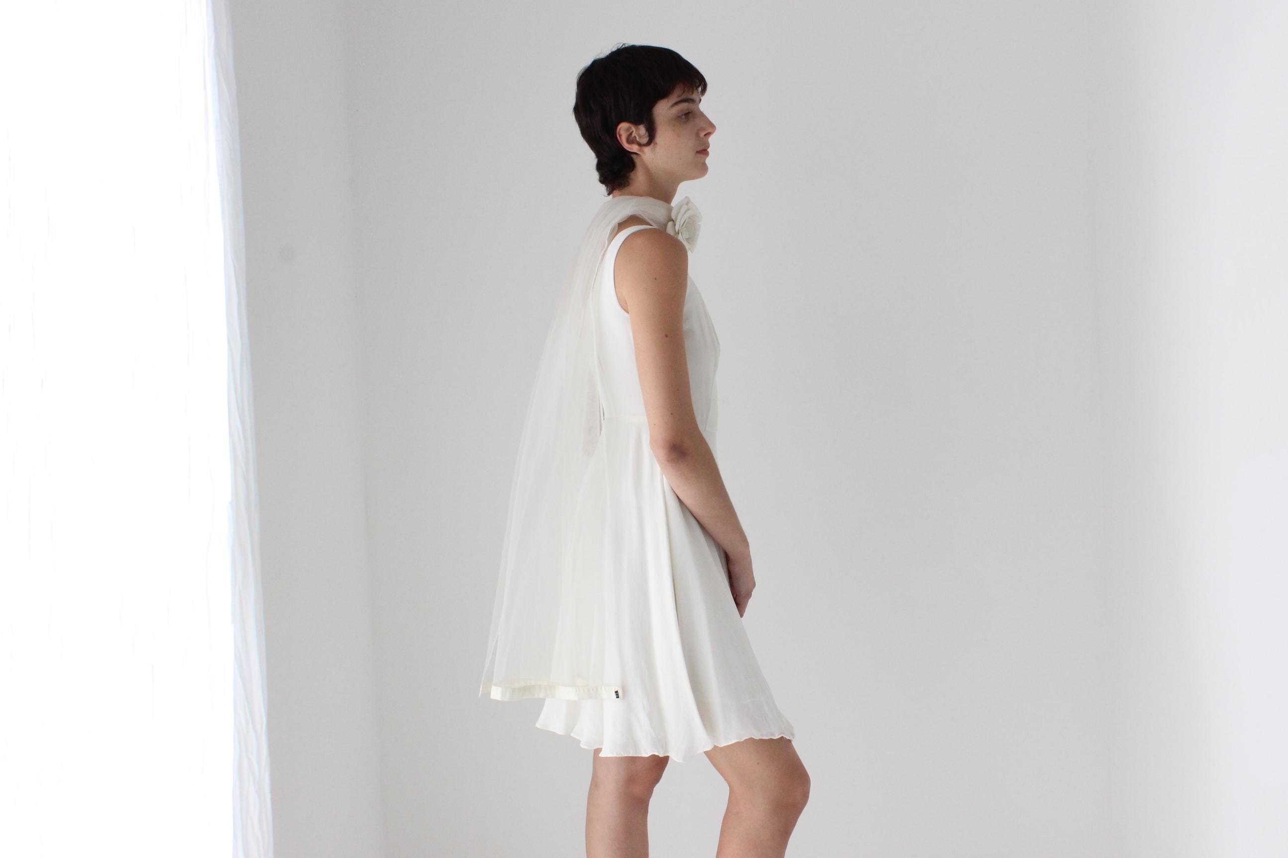 Trailing Ivory Tulle & Rosette Bridal Shawl / Choker