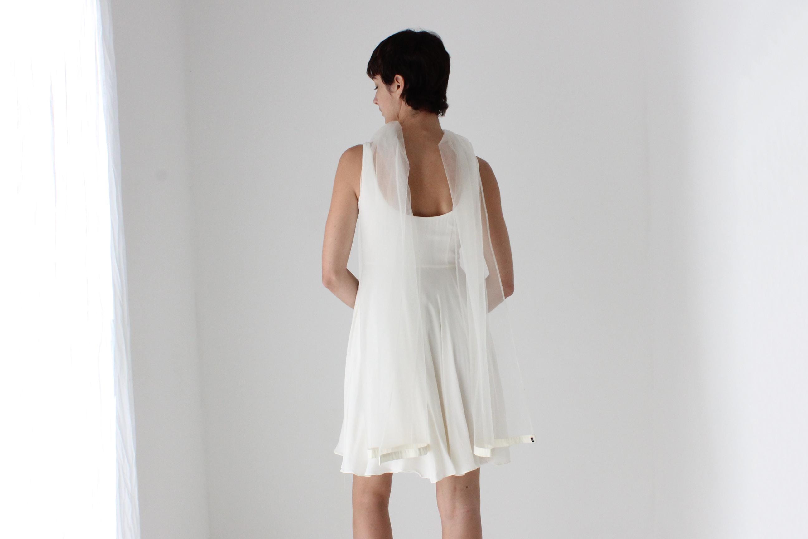 Trailing Ivory Tulle & Rosette Bridal Shawl / Choker