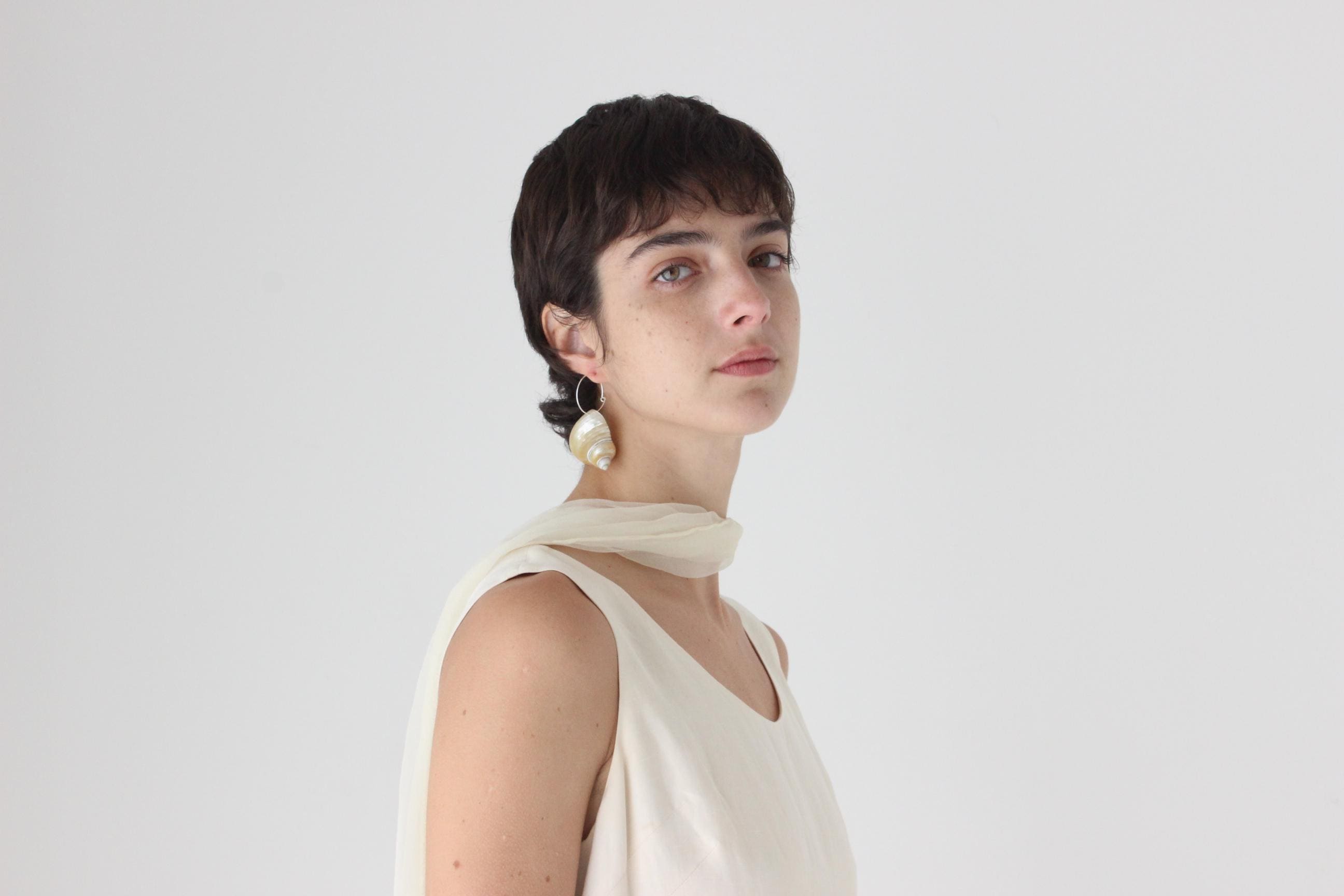 Modernist Seashell Natural Conch Shell Sleeper Earrings