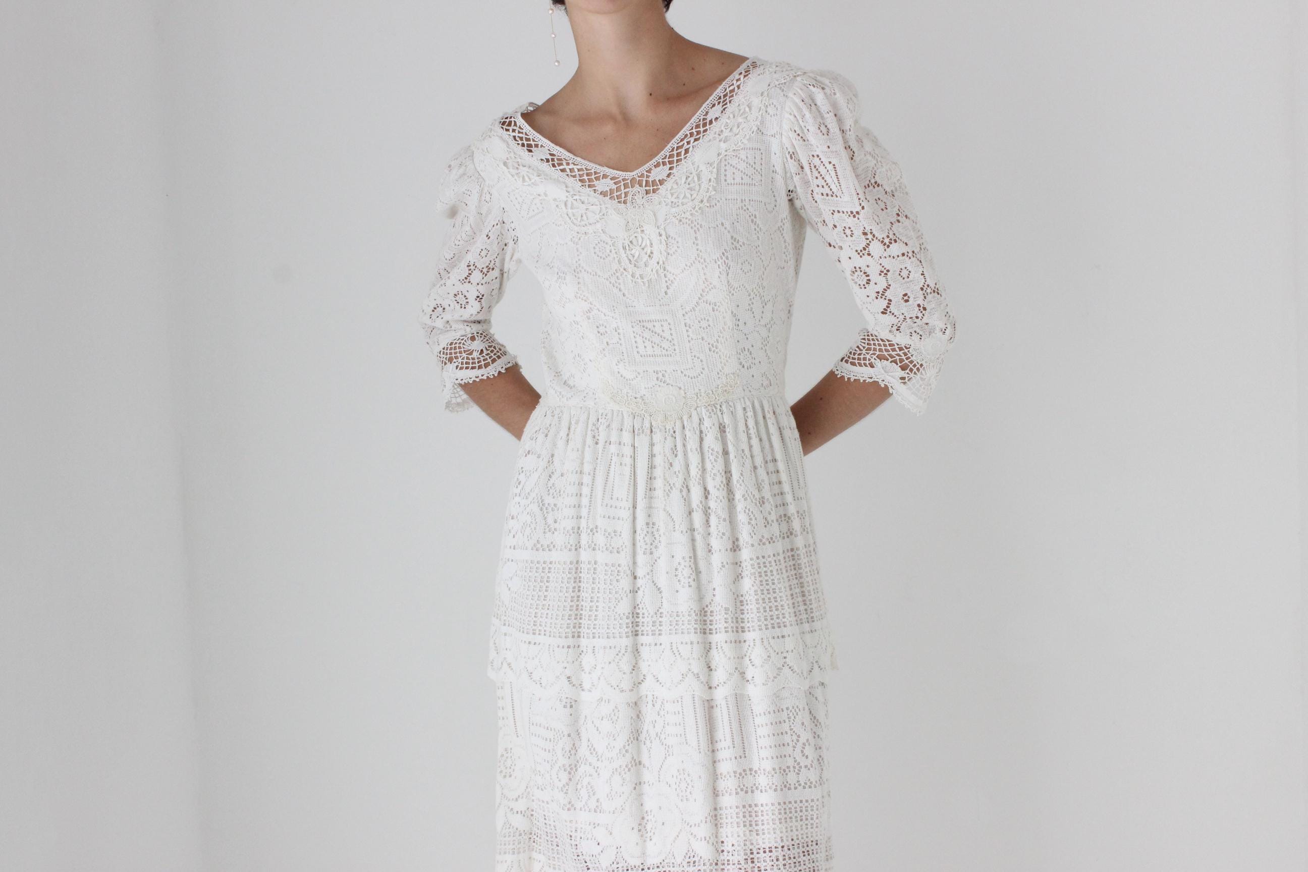 70s Cotton Doily Long Sleeve Wedding Dress