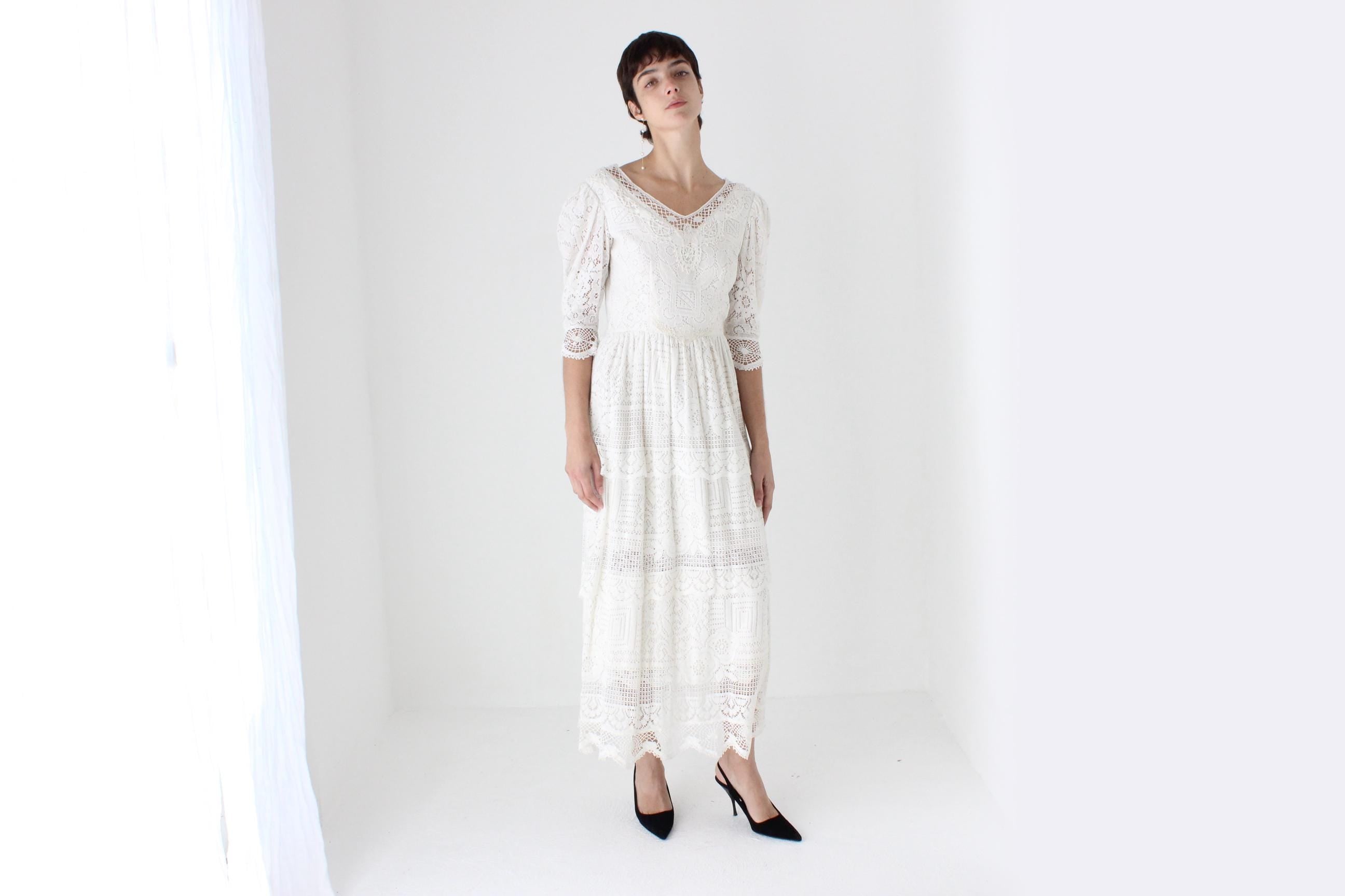 70s Cotton Doily Long Sleeve Wedding Dress