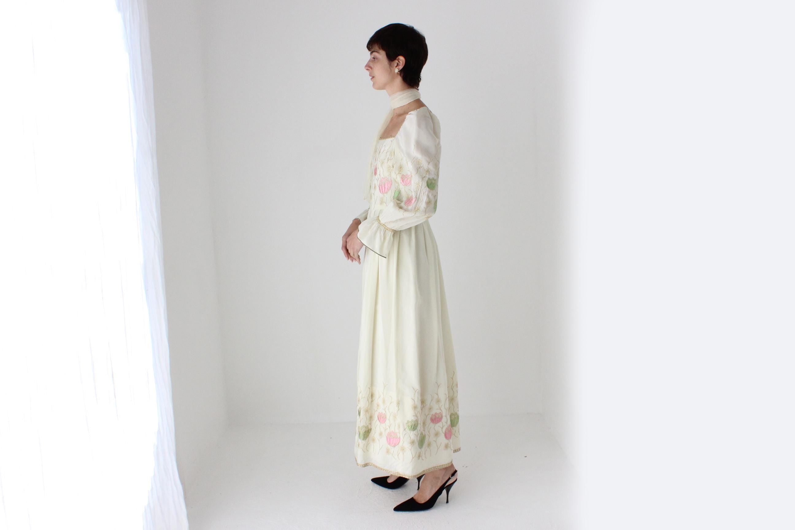 Historic 1970s Pierre Cardin Creations Lotus Embroidered Renaissance Dress