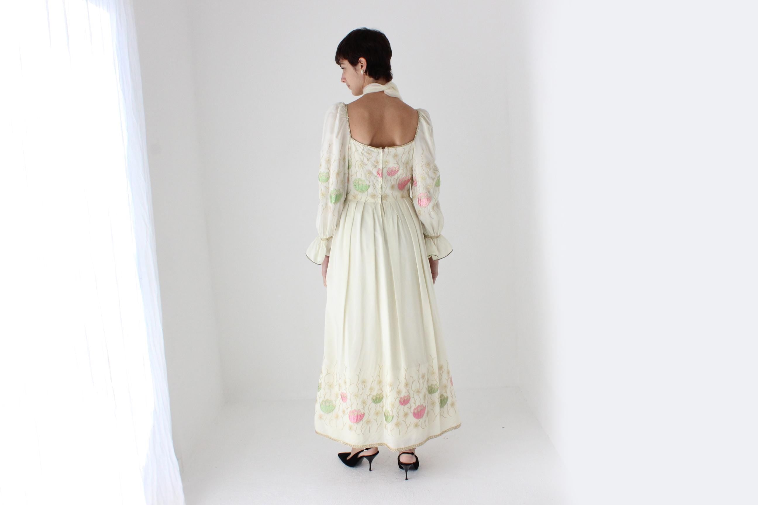 Historic 1970s Pierre Cardin Creations Lotus Embroidered Renaissance Dress