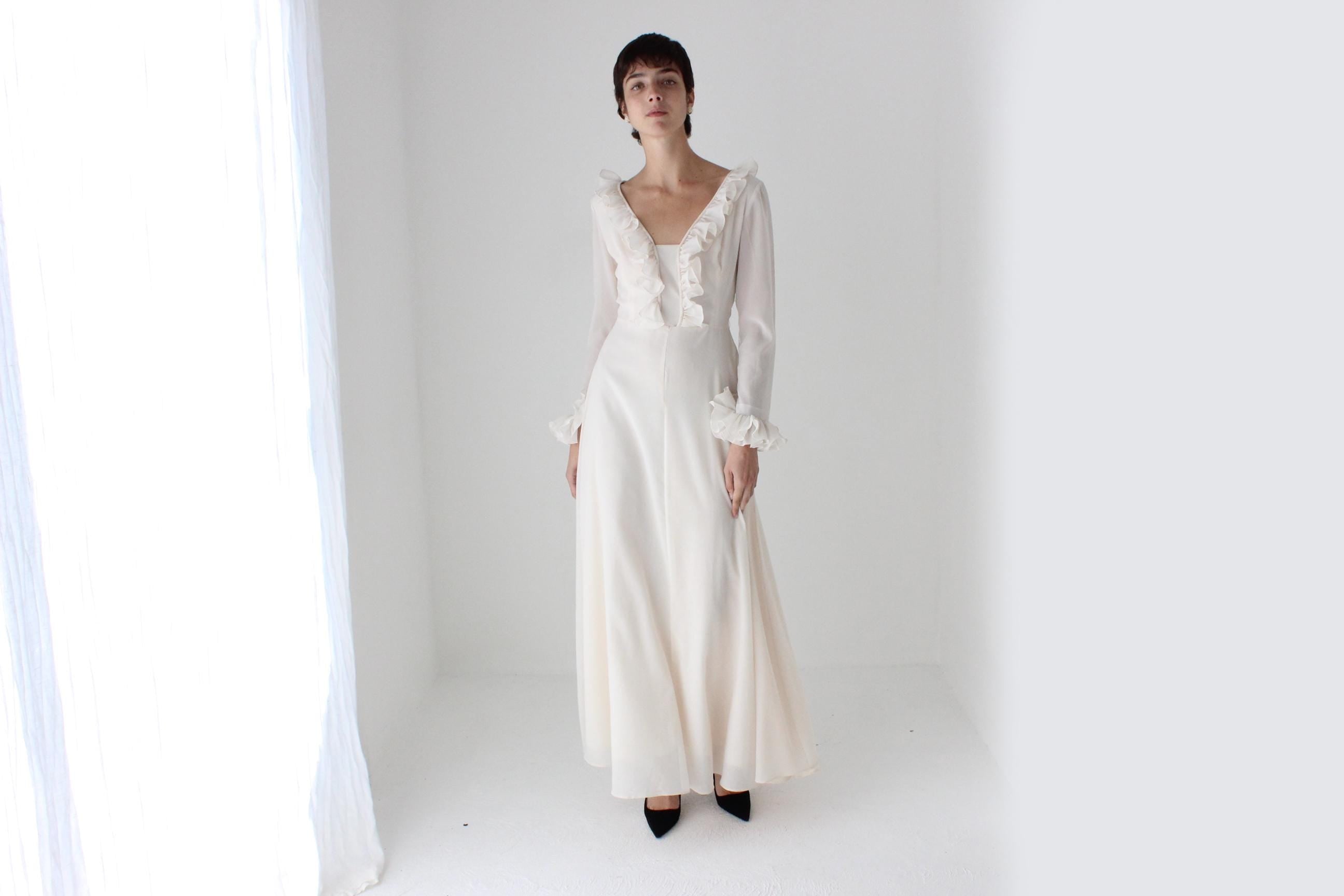 Romantic 1970s Ruffle Sleeve Maxi Dress