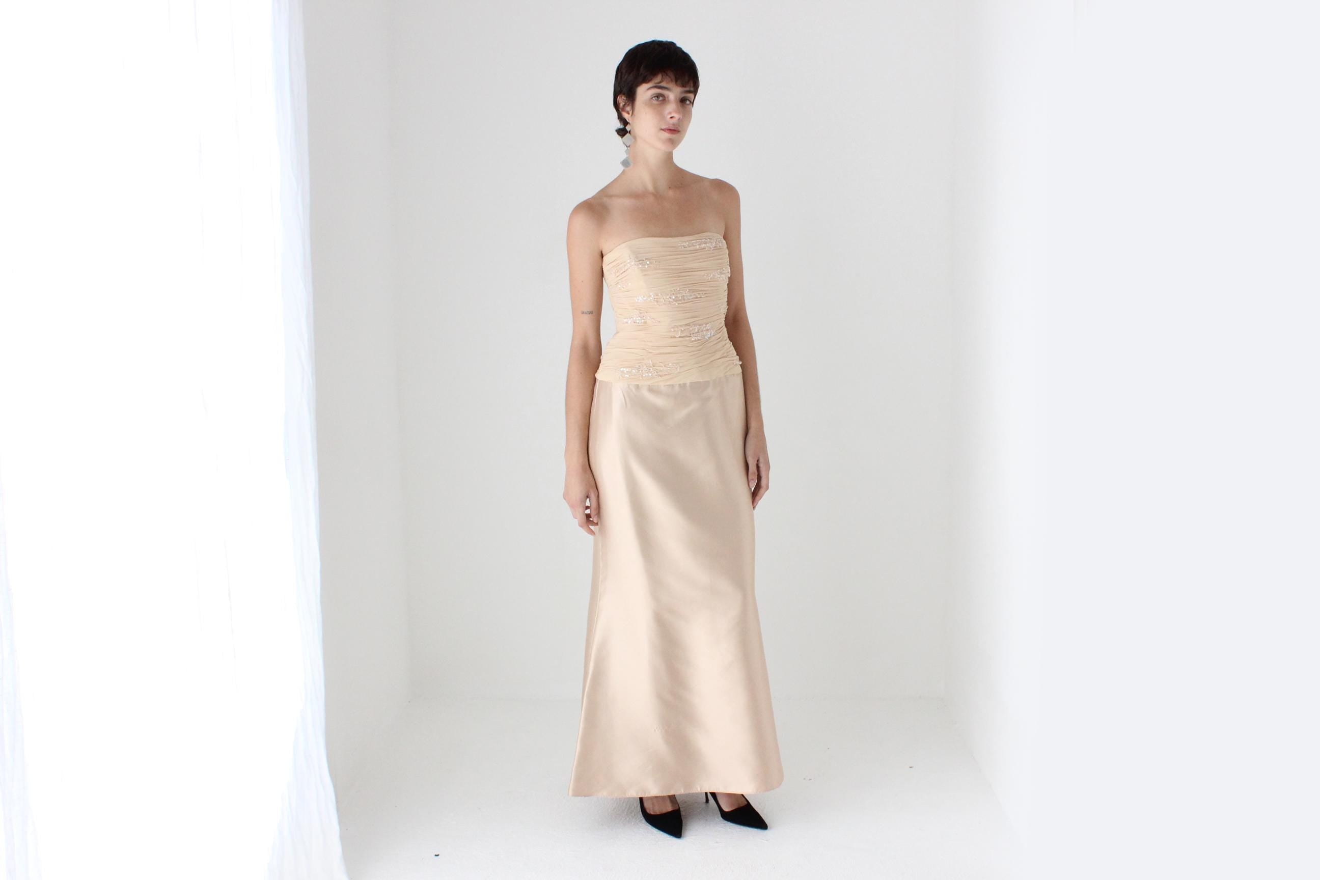 Y2K Teri Jon by Rickie Freeman Pure Silk Strapless Bustier Formal Gown