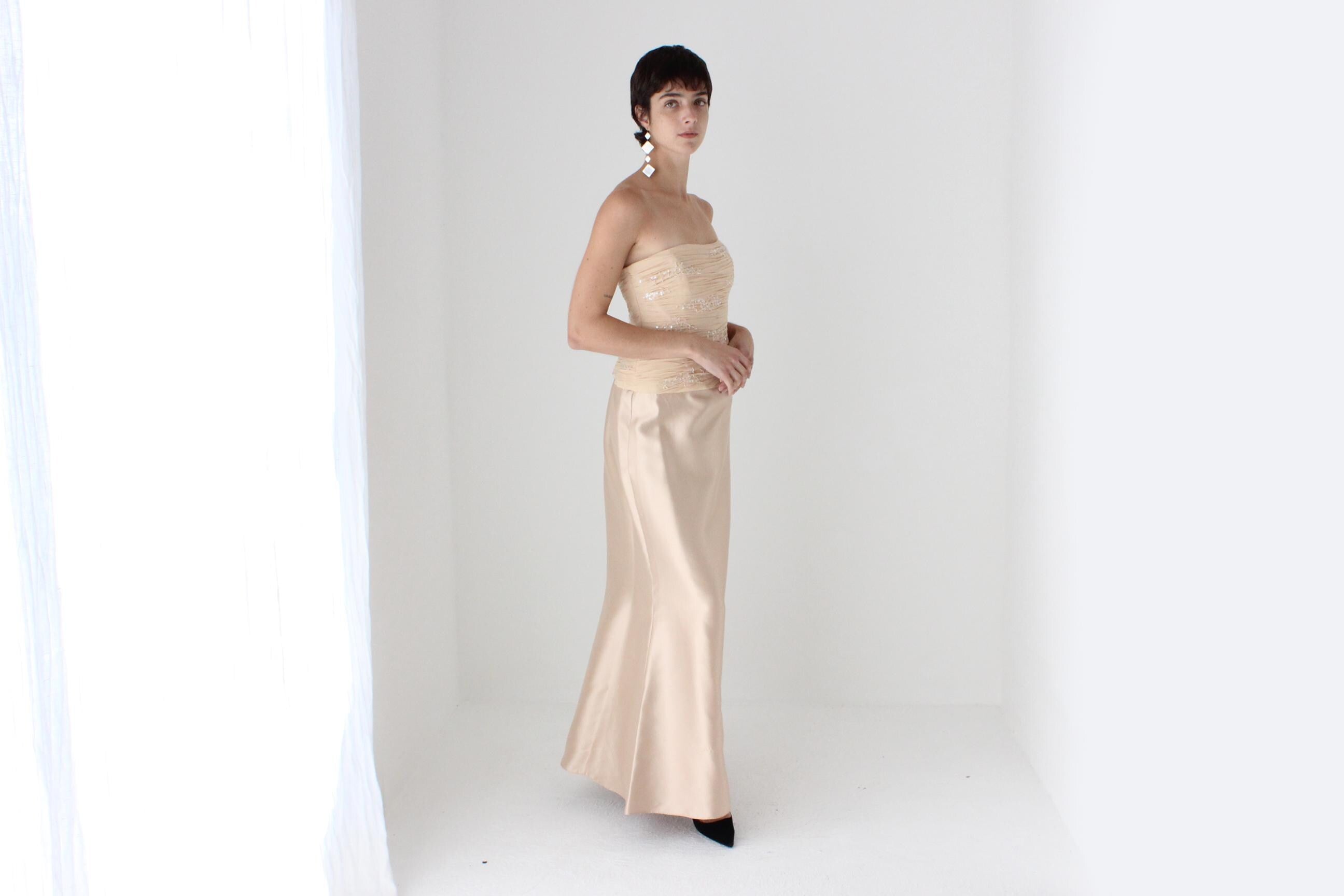 Y2K Teri Jon by Rickie Freeman Pure Silk Strapless Bustier Formal Gown