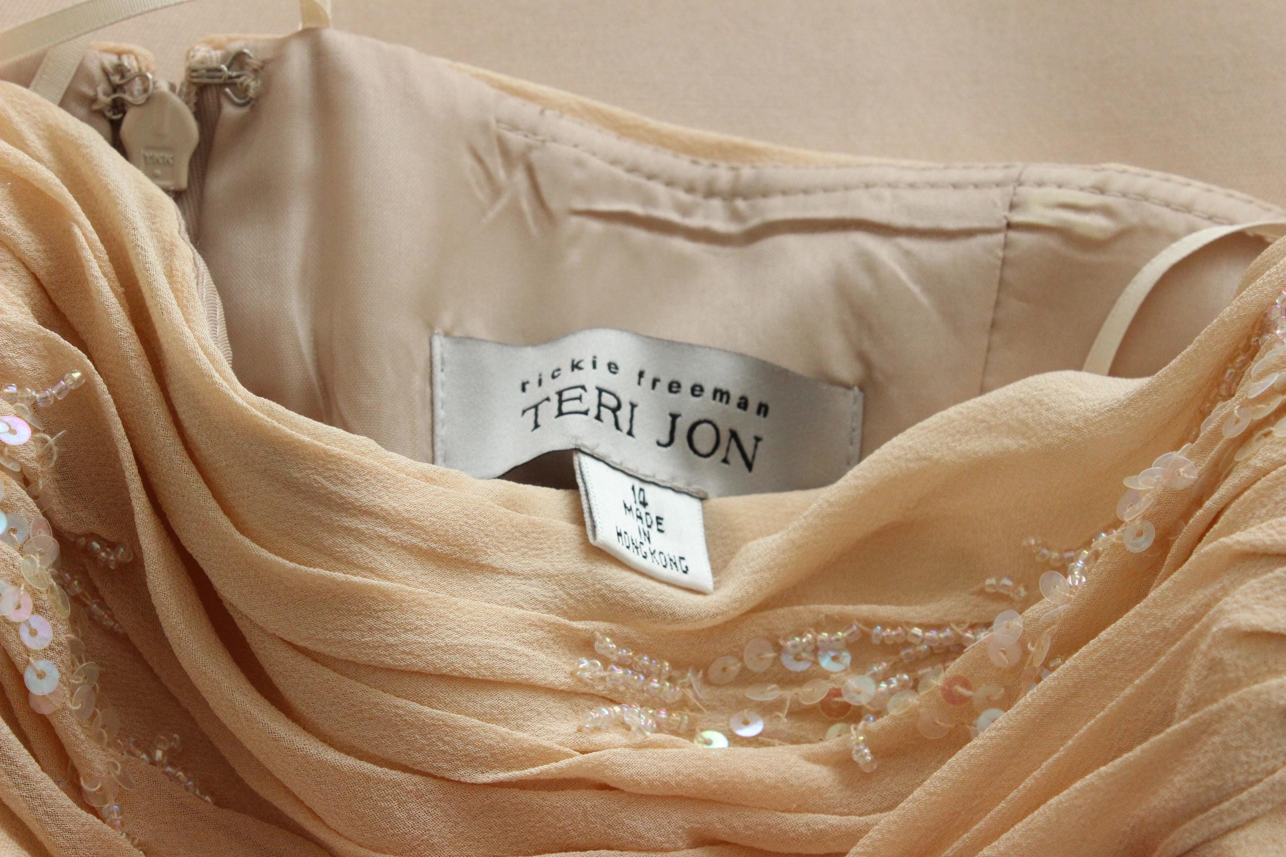 Y2K Teri Jon by Rickie Freeman Pure Silk Strapless Bustier Formal Gown