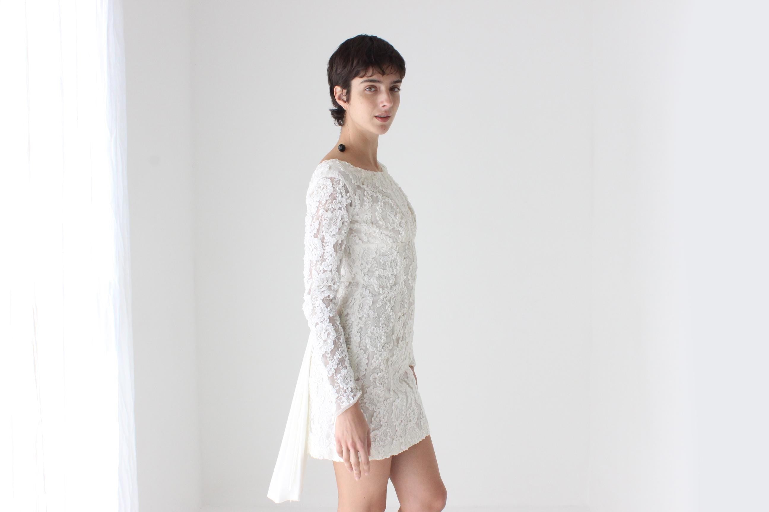 60s Lace Fitted Long Sleeve Mini w/ Bow